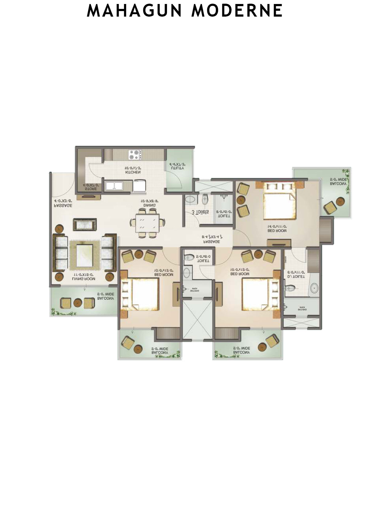 Mahagun Moderne Avlon Unit 92 (Type HIG-VI A) Floor Plan