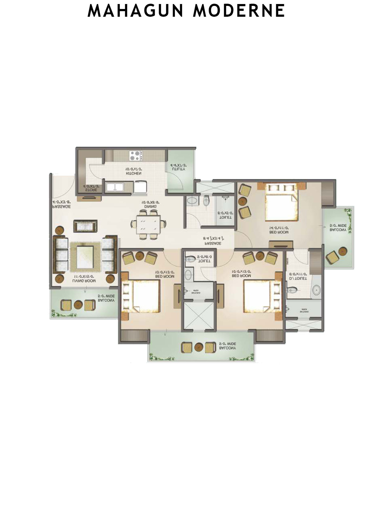 Mahagun Moderne Avlon Unit 92 (Type HIG-VI B) Floor Plan