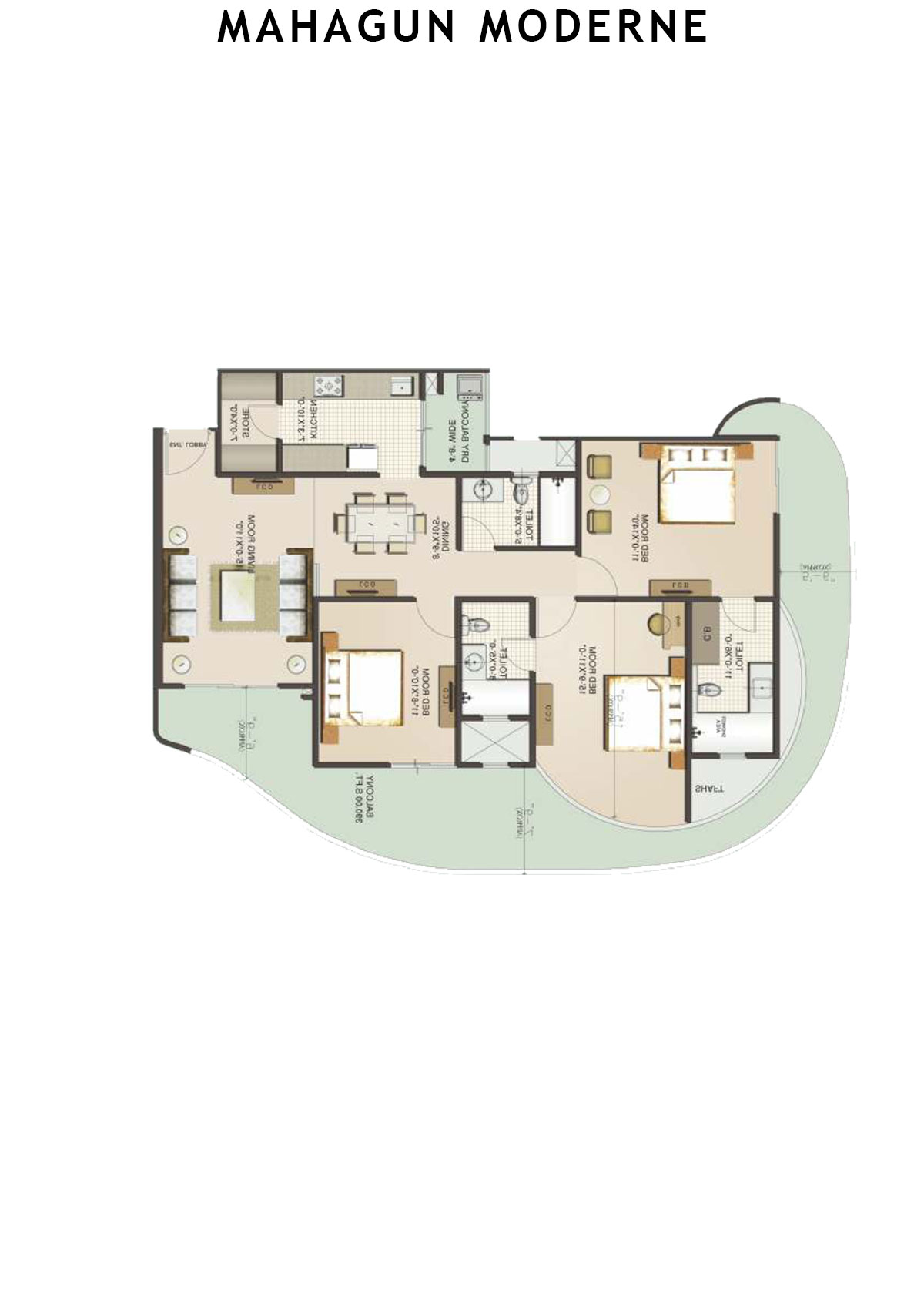 Mahagun Moderne Avlon Unit 92 (Type HIG-XXI A) Floor Plan