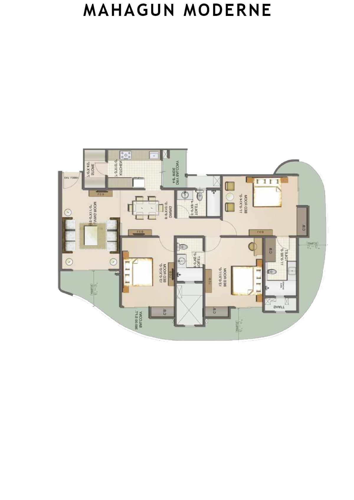 Mahagun Moderne Avlon Unit 92 (Type HIG-XXI) Floor Plan