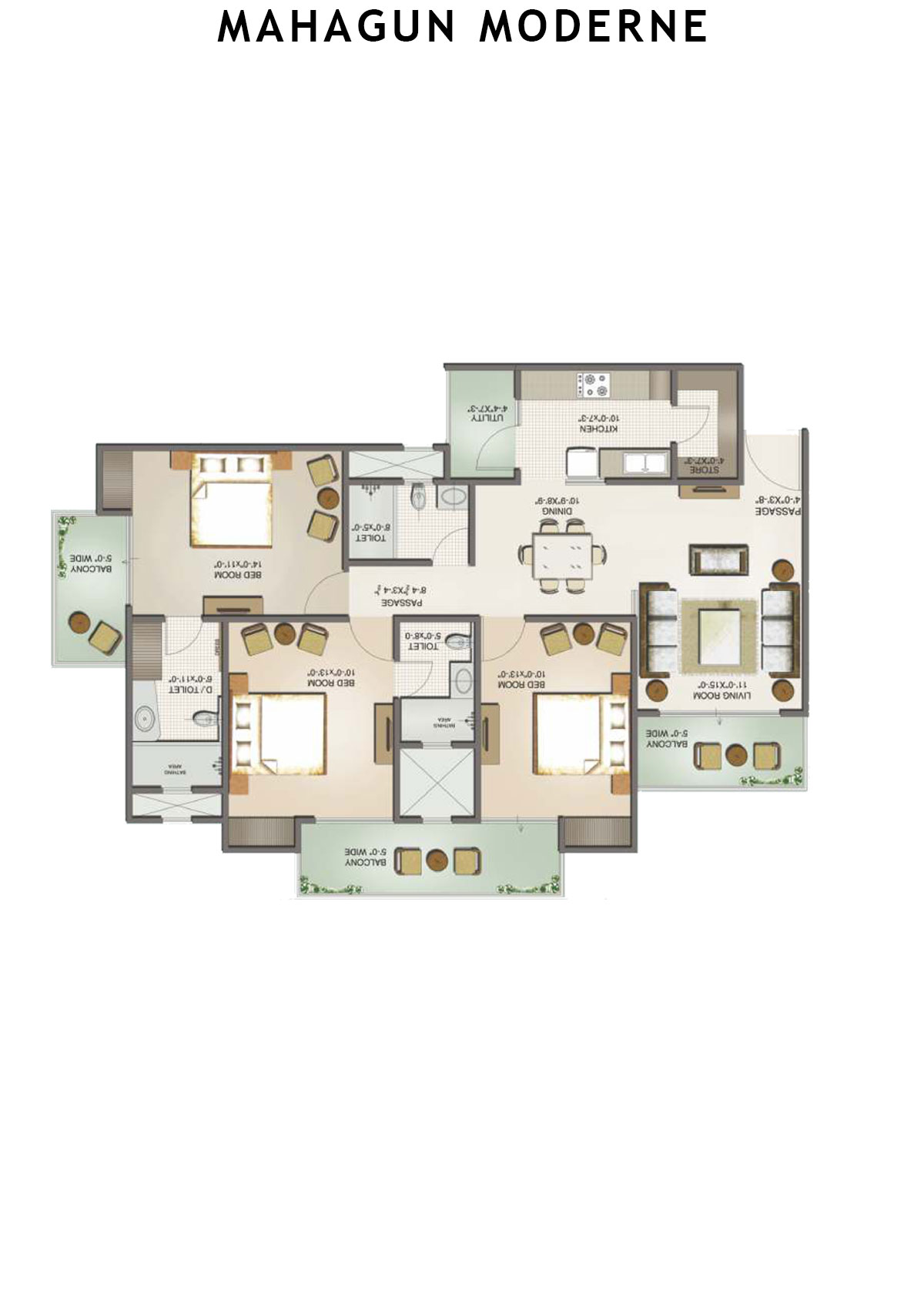 Mahagun Moderne Avlon Unit 93 (Type HIG-VI B) Floor Plan