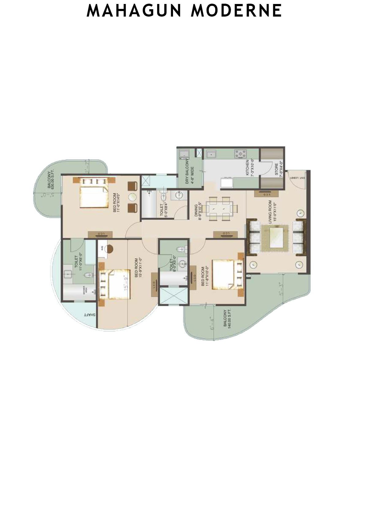 Mahagun Moderne Avlon Unit 93 (Type HIG-XXIII) Floor Plan