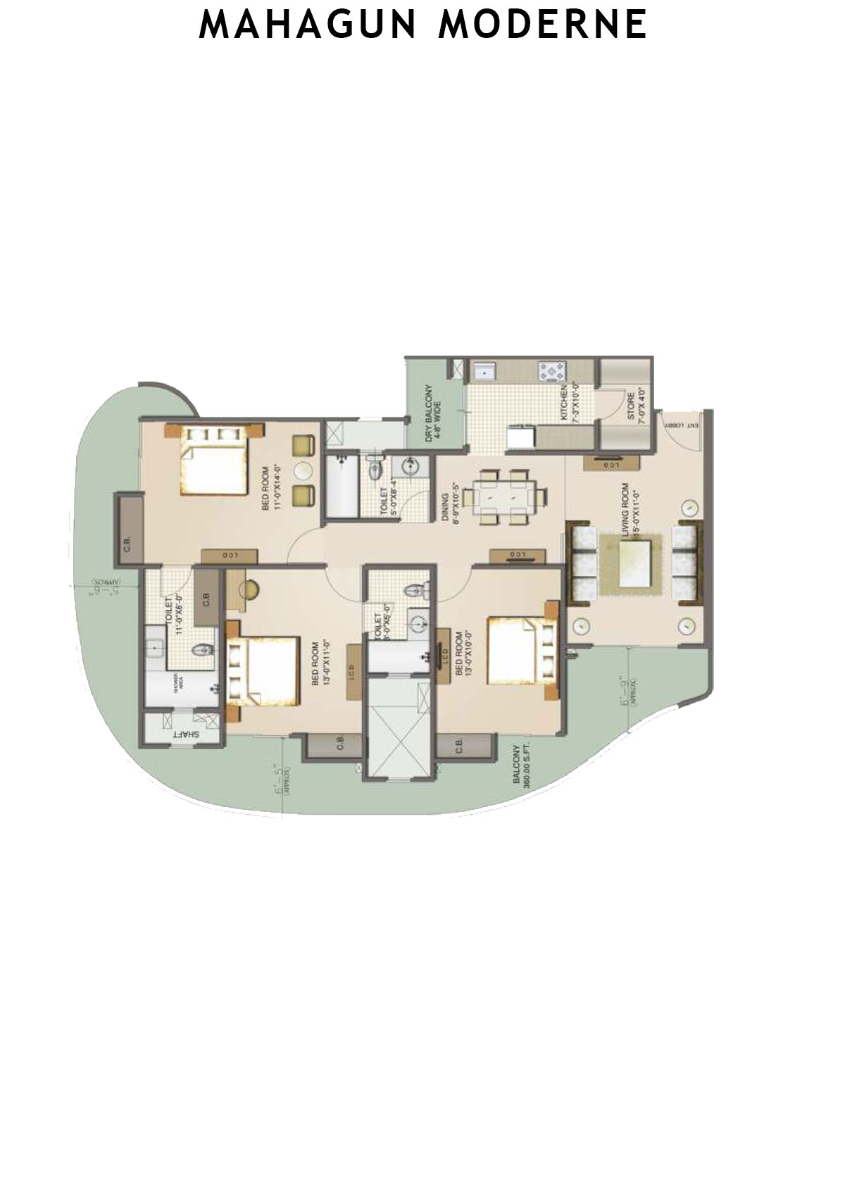 Mahagun Moderne Avlon Unit 93 (Type HIG-XXI) Floor Plan