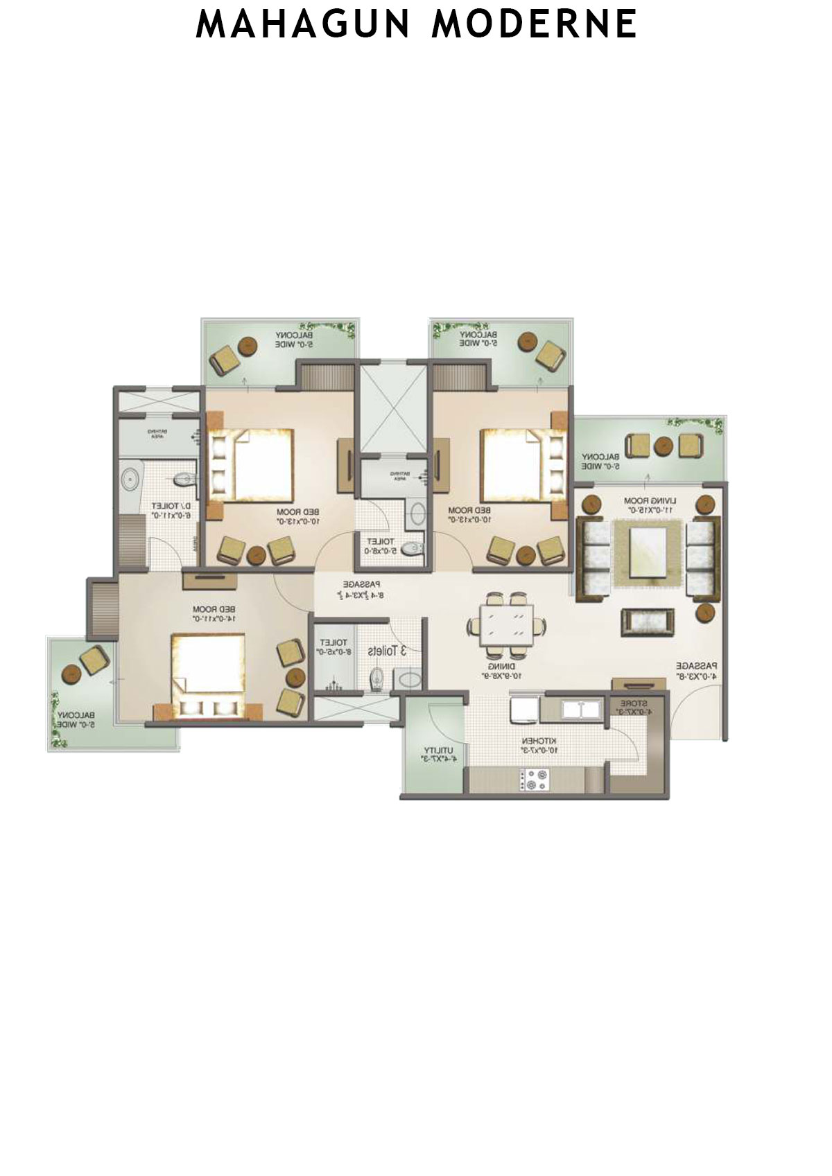 Mahagun Moderne Bettina Unit 86 (Type HIG-VI A) Floor Plan