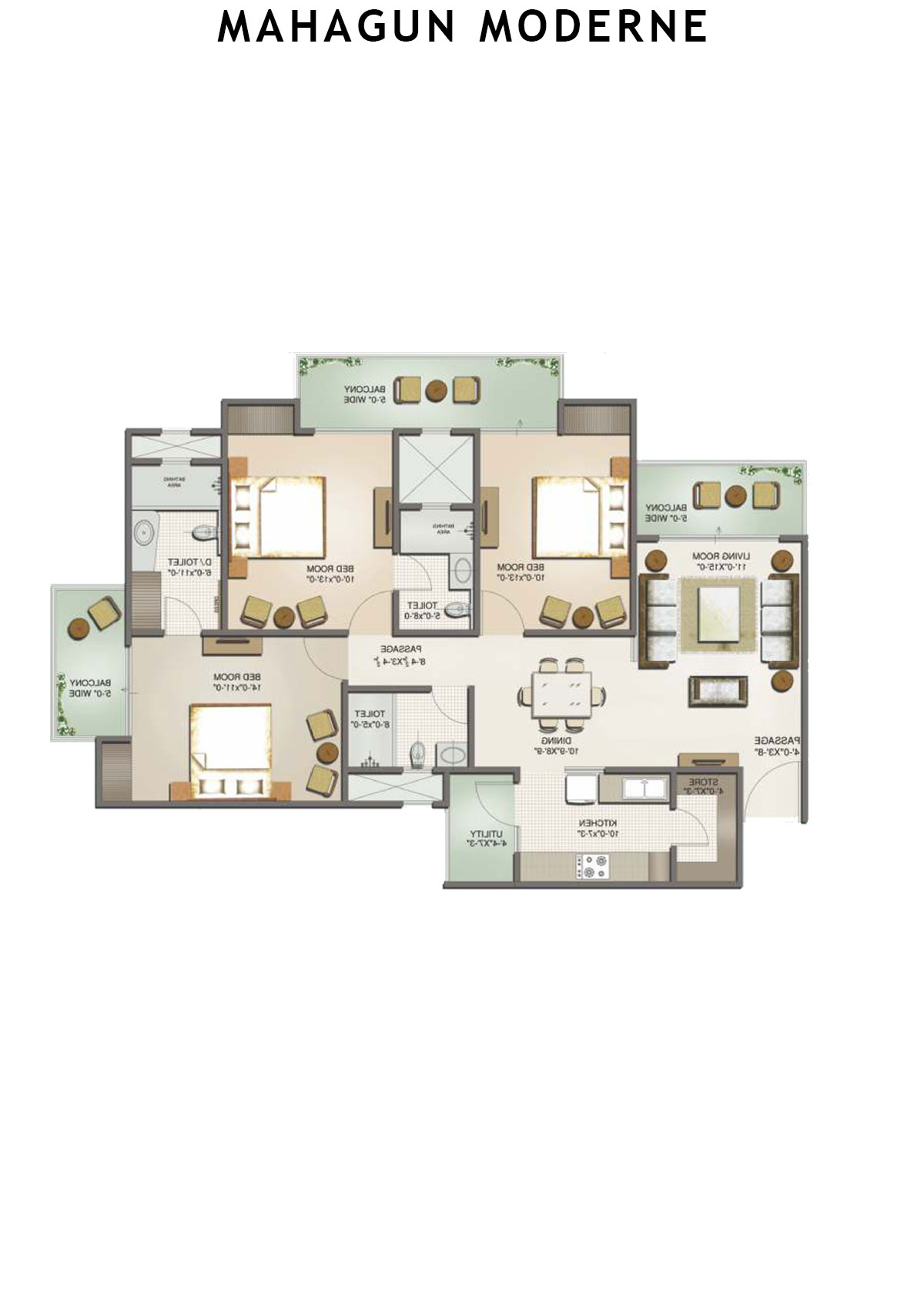 Mahagun Moderne Bettina Unit 86 (Type HIG-VI B) Floor Plan