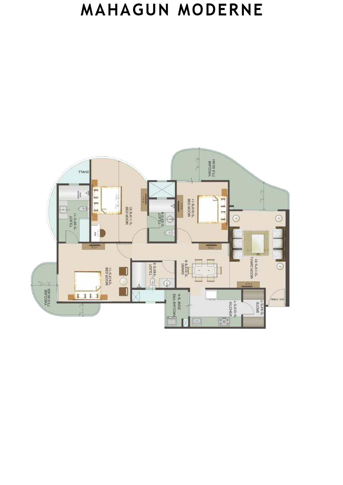 Mahagun Moderne Bettina Unit 86 (Type HIG-XXIII) Floor Plan