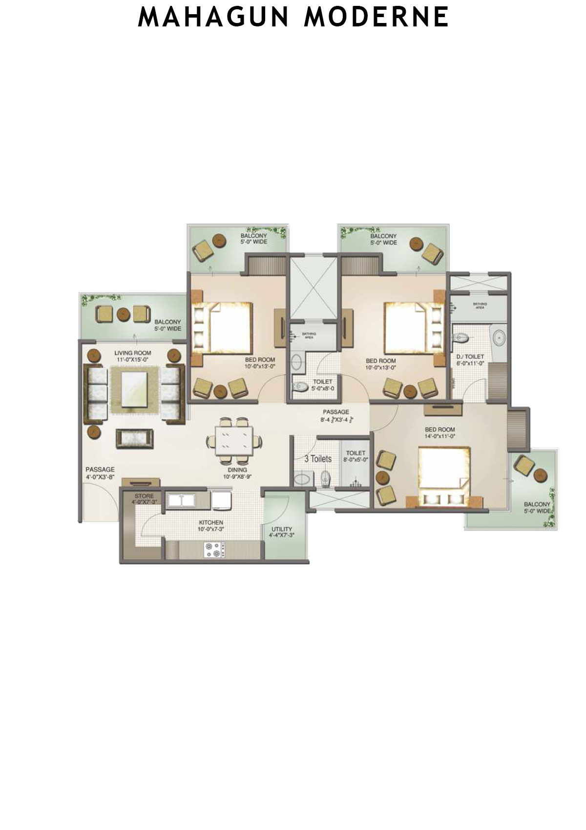 Mahagun Moderne Bettina Unit 87 (Type HIG-VI A) Floor Plan
