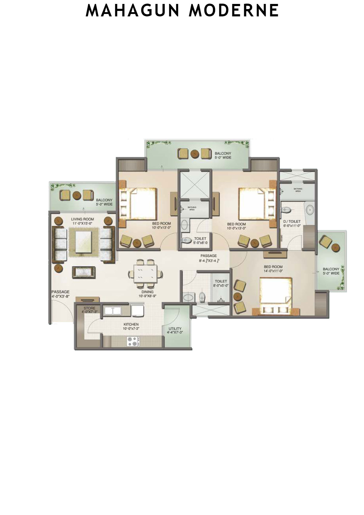 Mahagun Moderne Bettina Unit 87 (Type HIG-VI B) Floor Plan