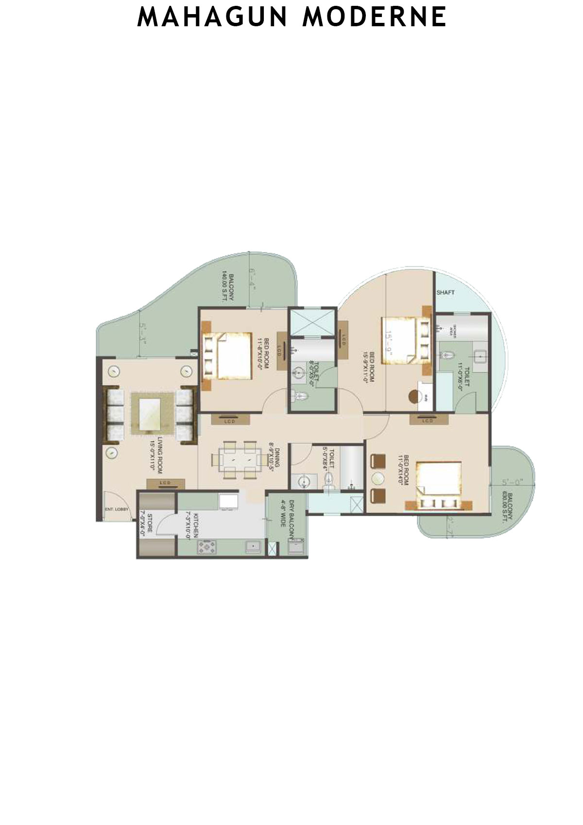Mahagun Moderne Bettina Unit 87 (Type HIG-XXIII) Floor Plan