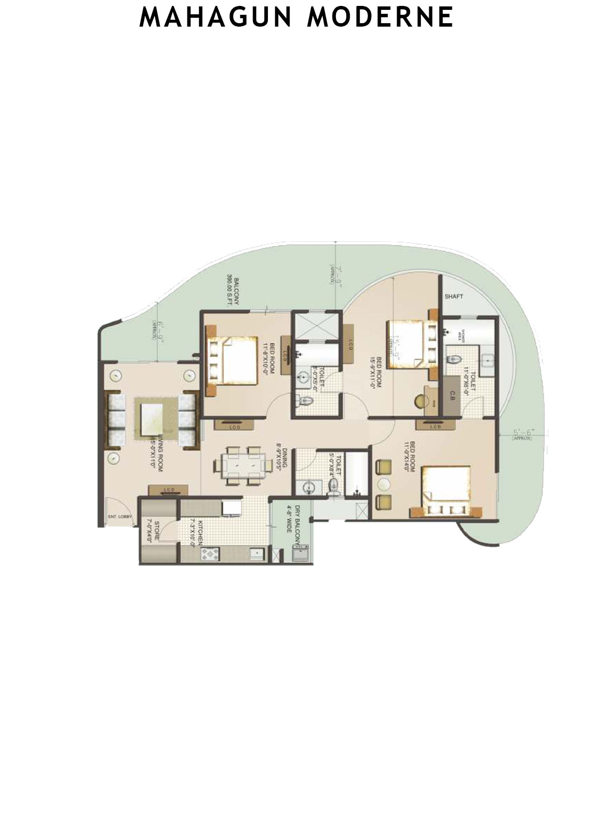 Mahagun Moderne Bettina Unit 87 (Type HIG-XXI A) Floor Plan
