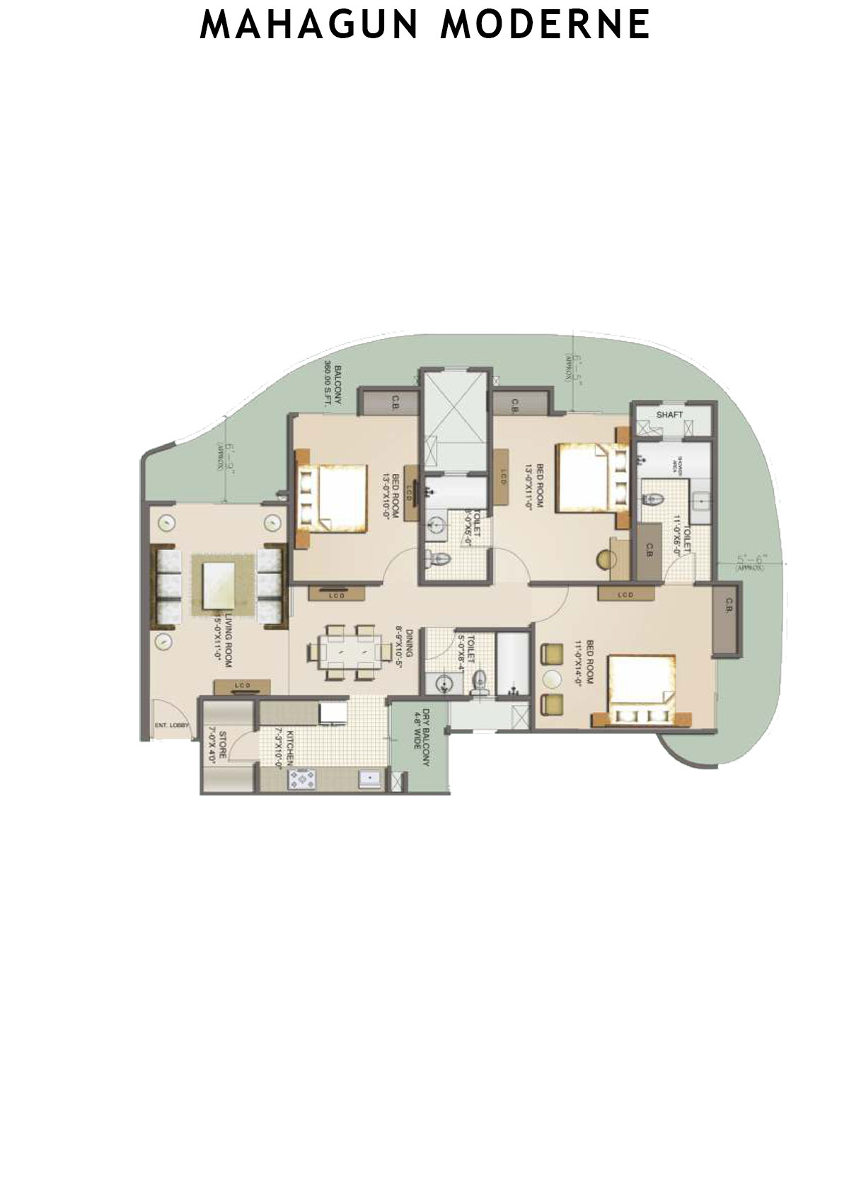 Mahagun Moderne Bettina Unit 87 (Type HIG-XXI) Floor Plan