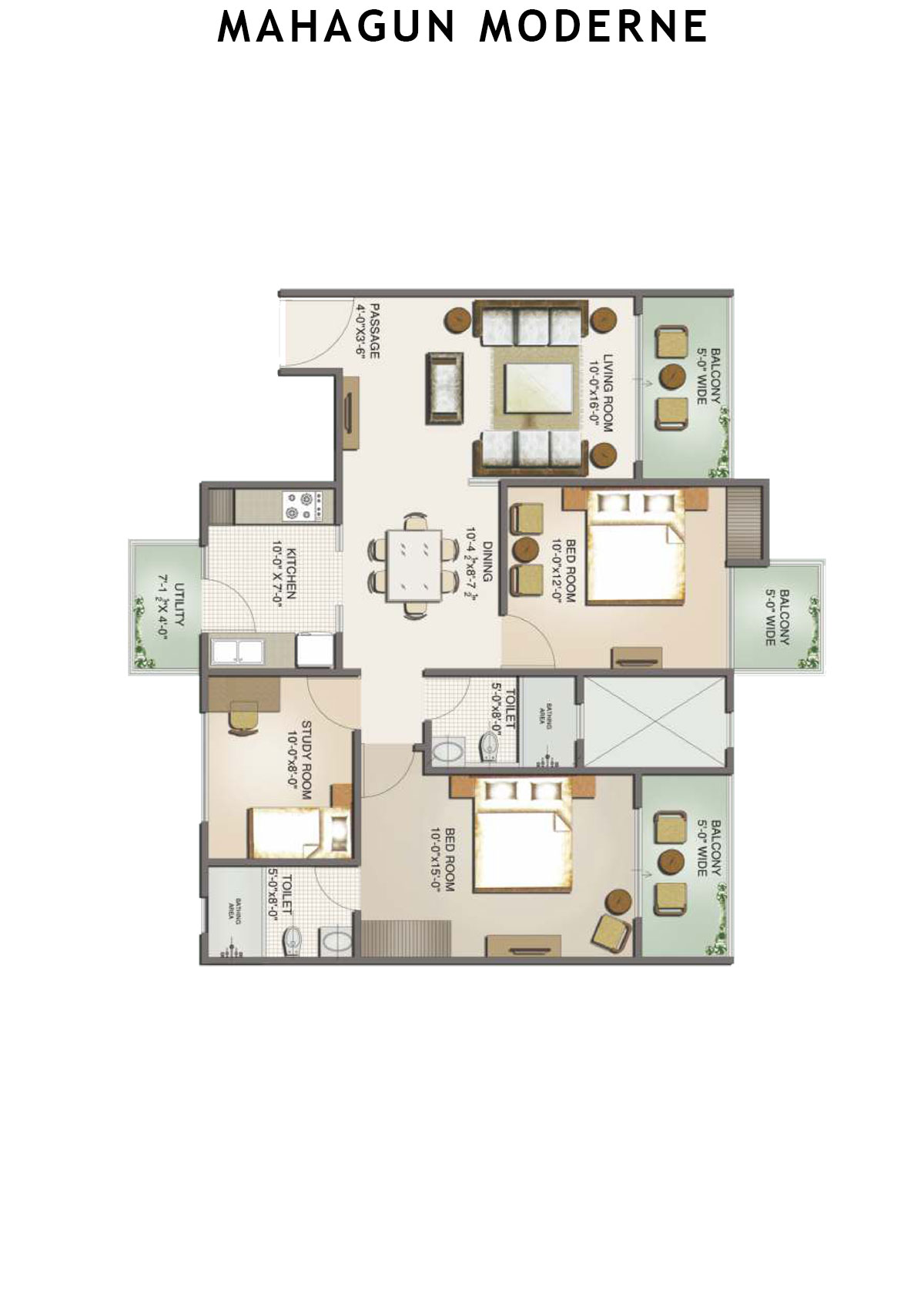 Mahagun Moderne Bettina Unit 88 (Type HIG-V) Floor Plan