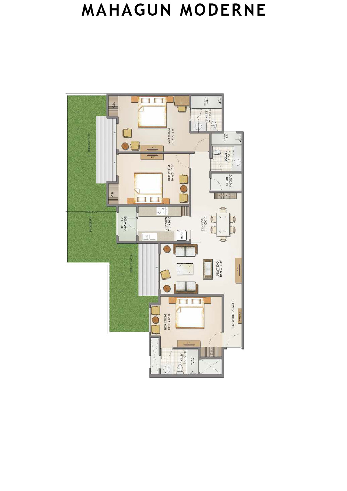 Mahagun Moderne Crema Unit 18 (Type HIG-II GR) Floor Plan