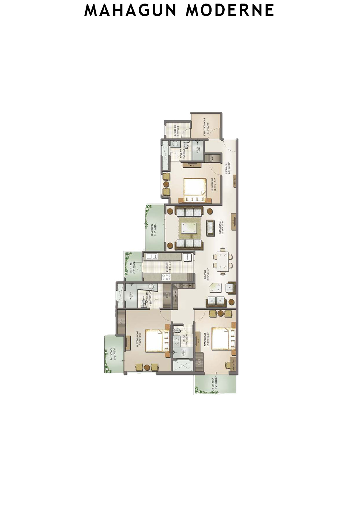 Mahagun Moderne Eternia Unit 55 (Type HIG-III) Floor Plan