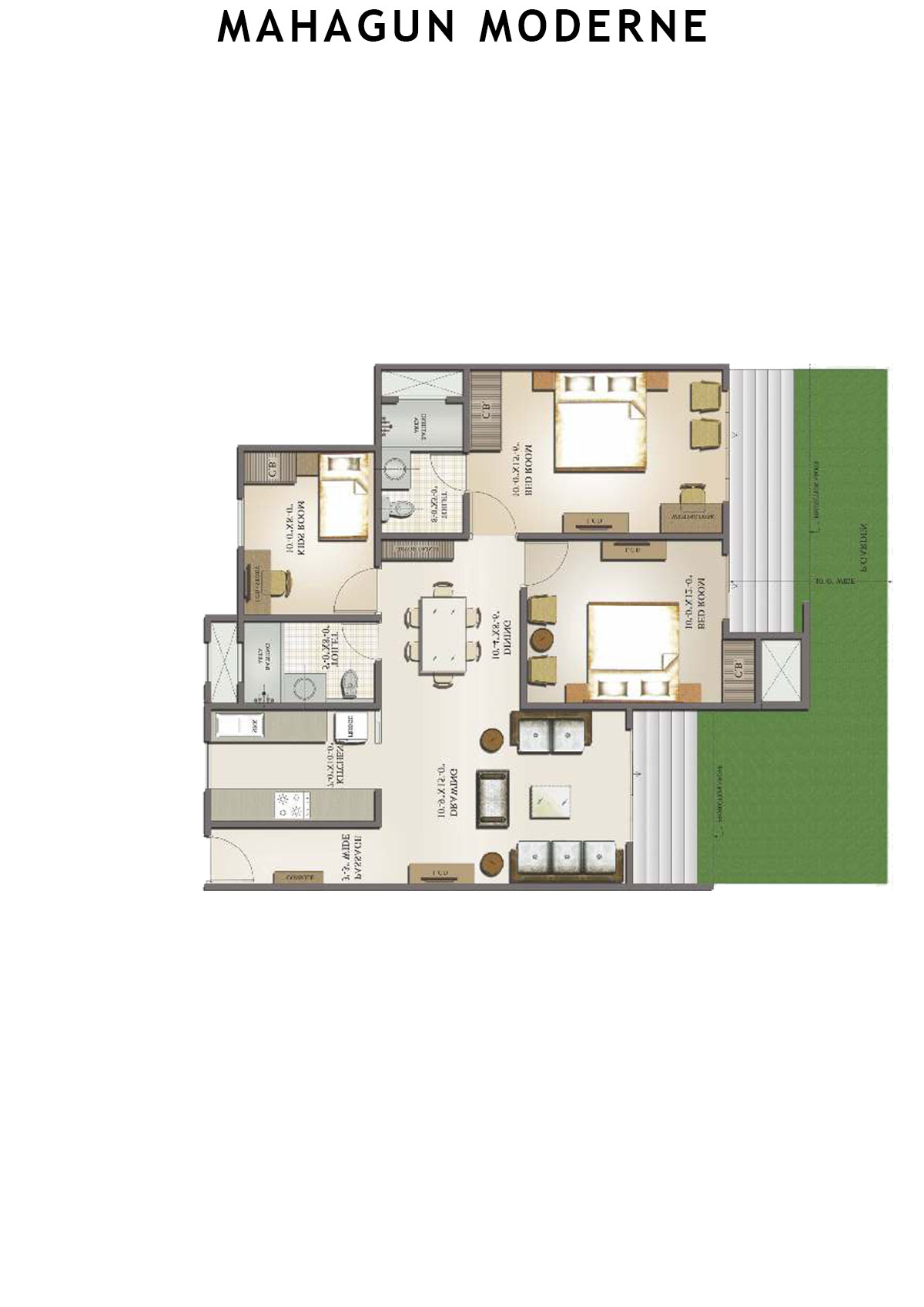 Mahagun Moderne Felecita Unit 60 (Type HIG-I GR) Floor Plan
