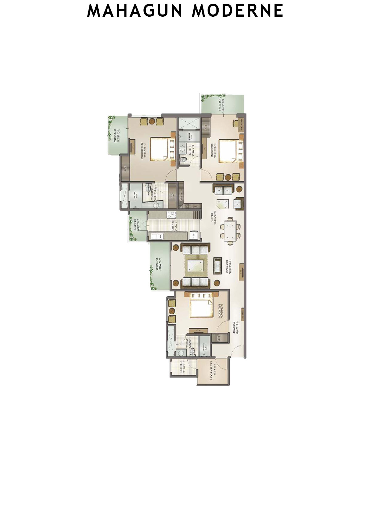 Mahagun Moderne Ferrera Unit 74 (Type HIG-III) Floor Plan