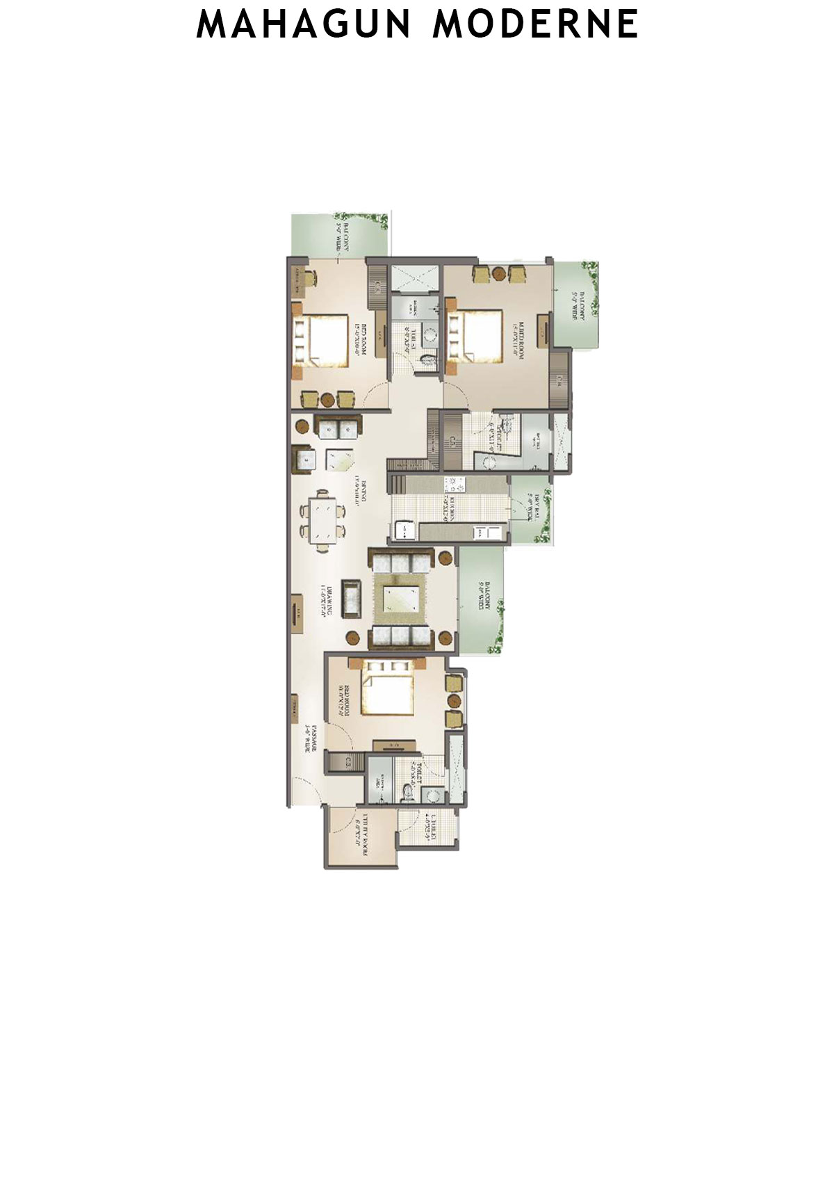 Mahagun Moderne Mantova Unit 2 (Type HIG-III) Floor Plan