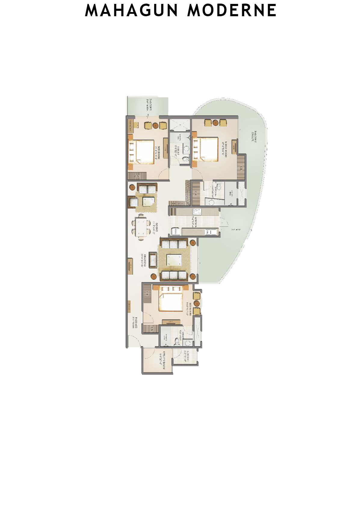 Mahagun Moderne Mantova Unit 2 (Type HIG-IX) Floor Plan