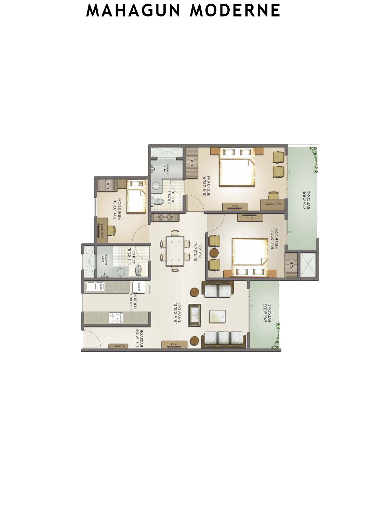 Mahagun Moderne Mantova Unit 3 (Type HIG-I) Floor Plan