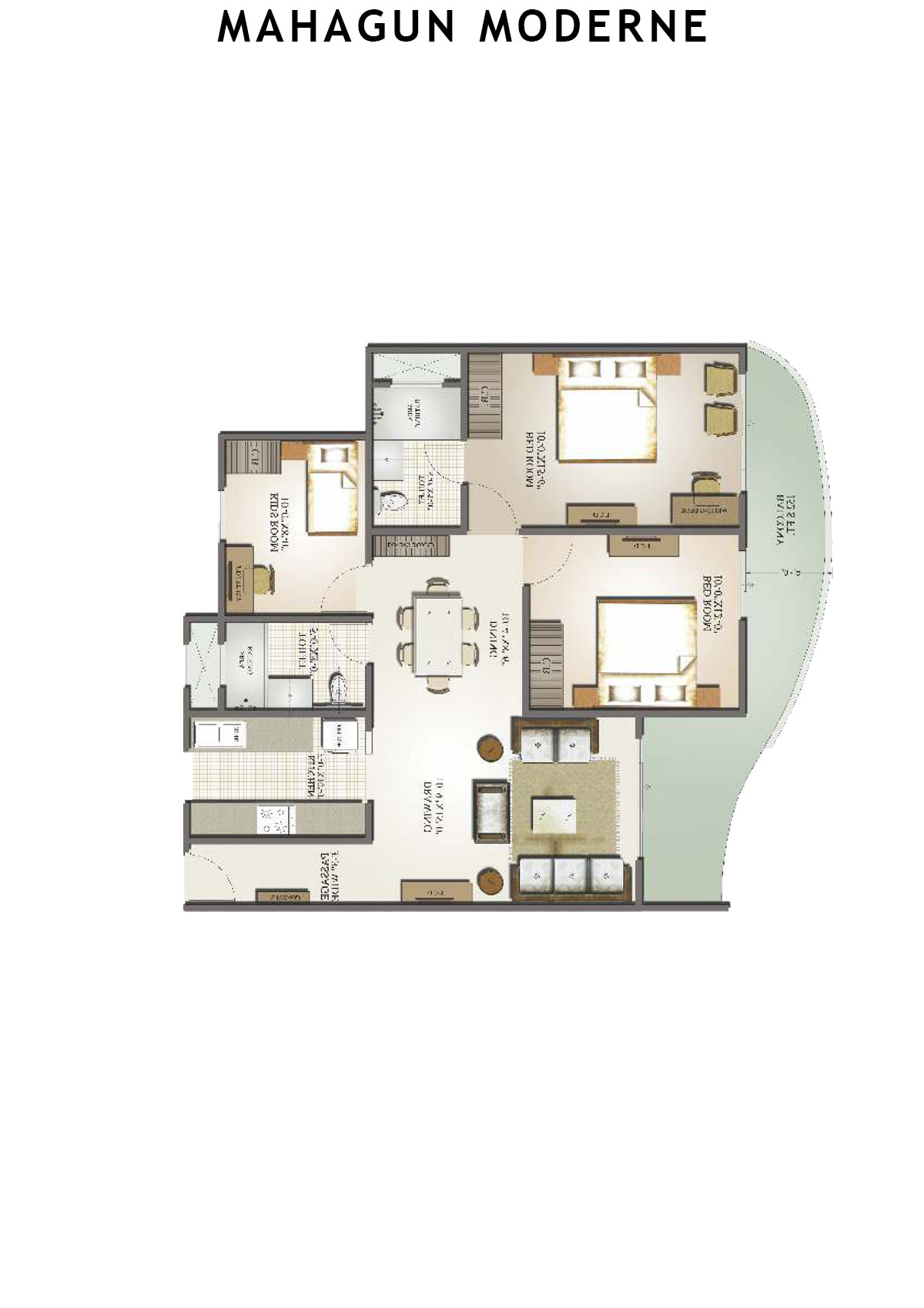 Mahagun Moderne Mantova Unit 3 (Type HIG-VII) Floor Plan