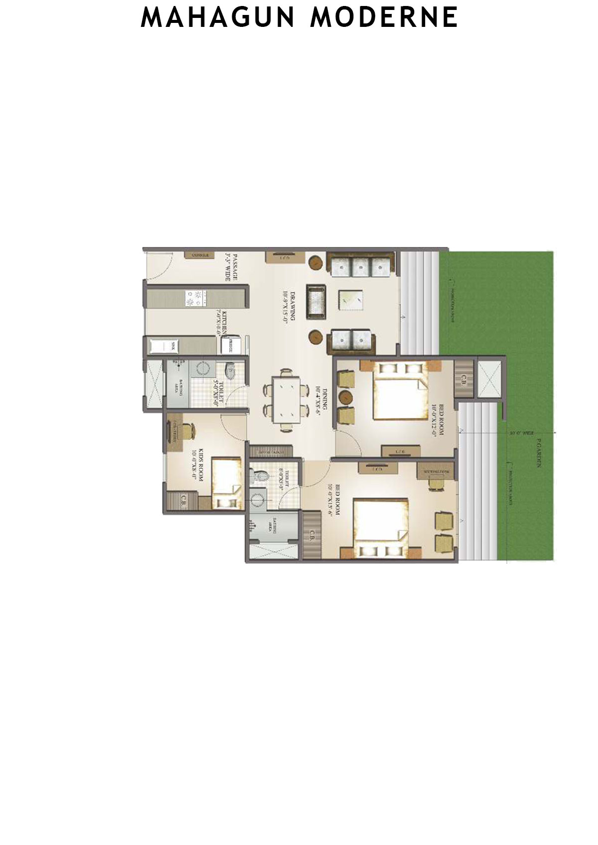Mahagun Moderne Mantova Unit 4 (Type HIG-I GR) Floor Plan
