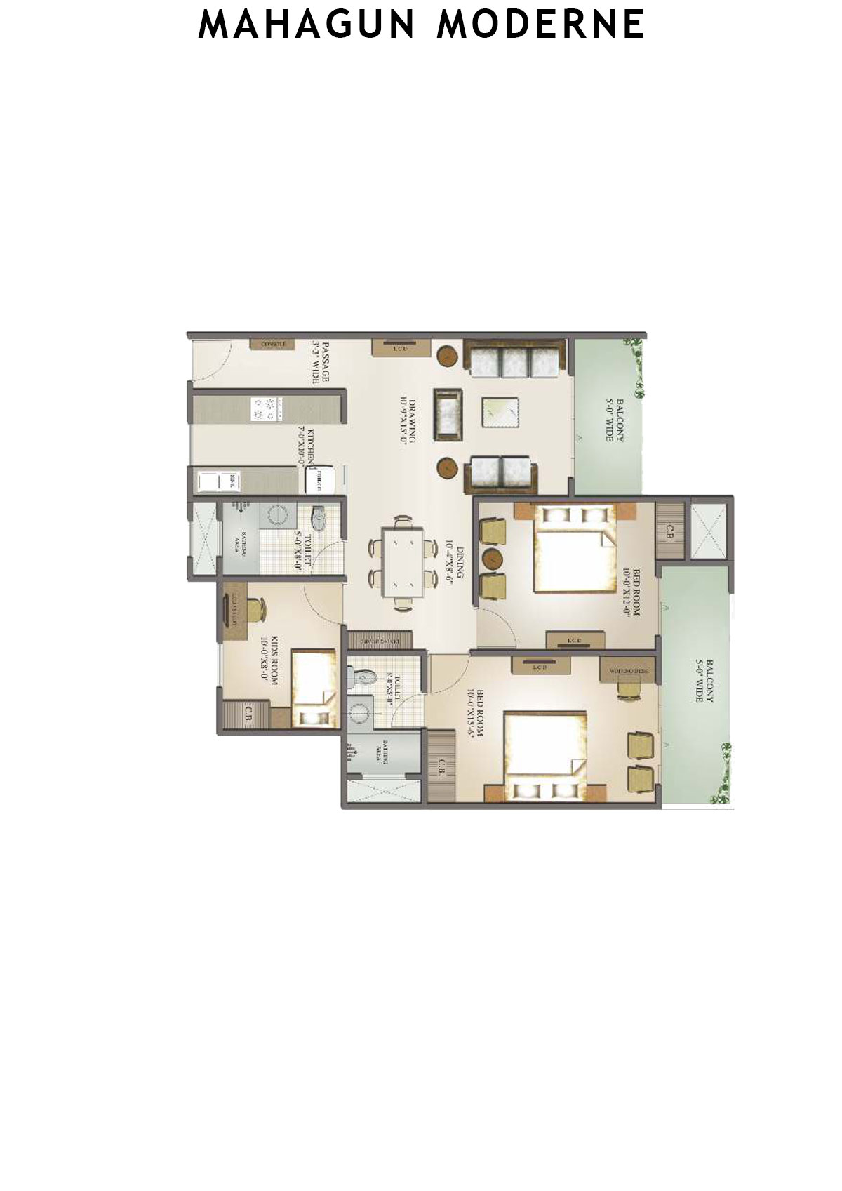 Mahagun Moderne Mantova Unit 4 (Type HIG-I) Floor Plan