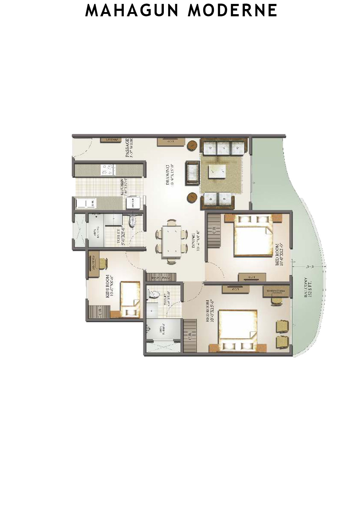 Mahagun Moderne Mantova Unit 4 (Type HIG-VII) Floor Plan