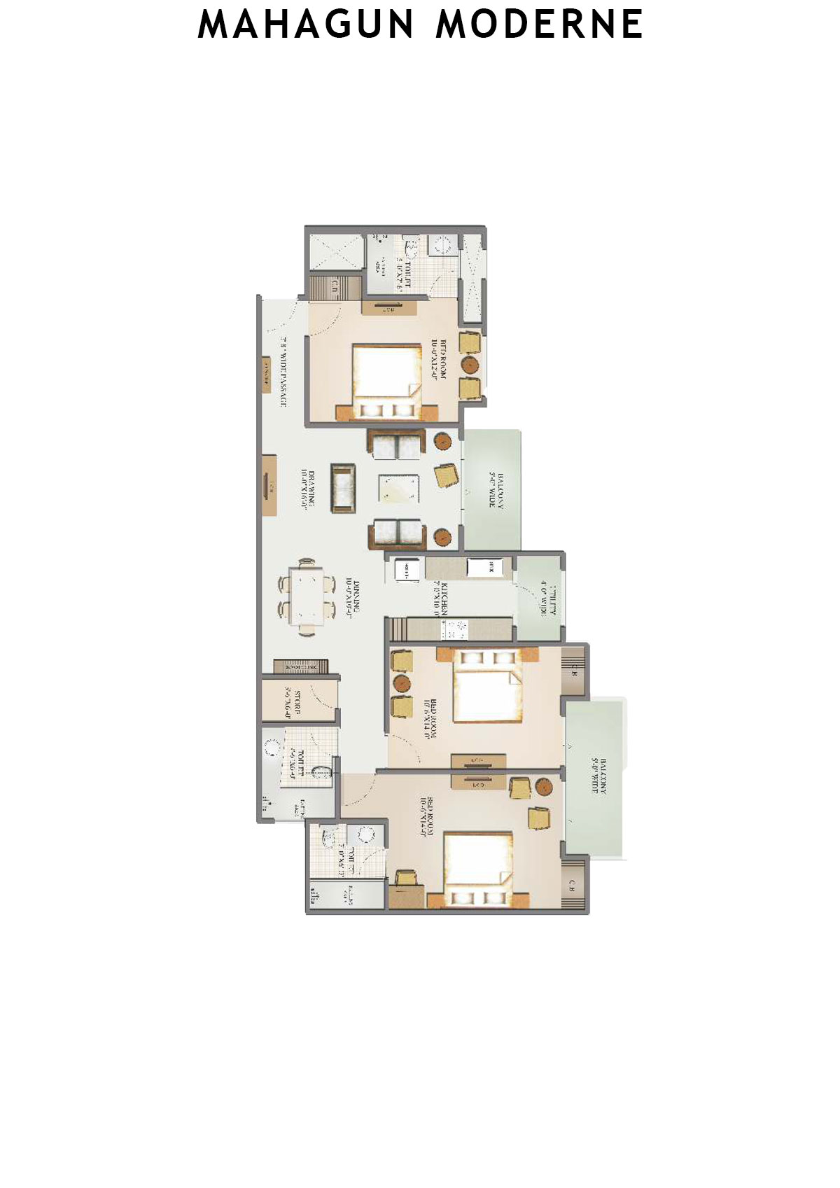 Mahagun Moderne Mantova Unit 5 (Type HIG-II) Floor Plan