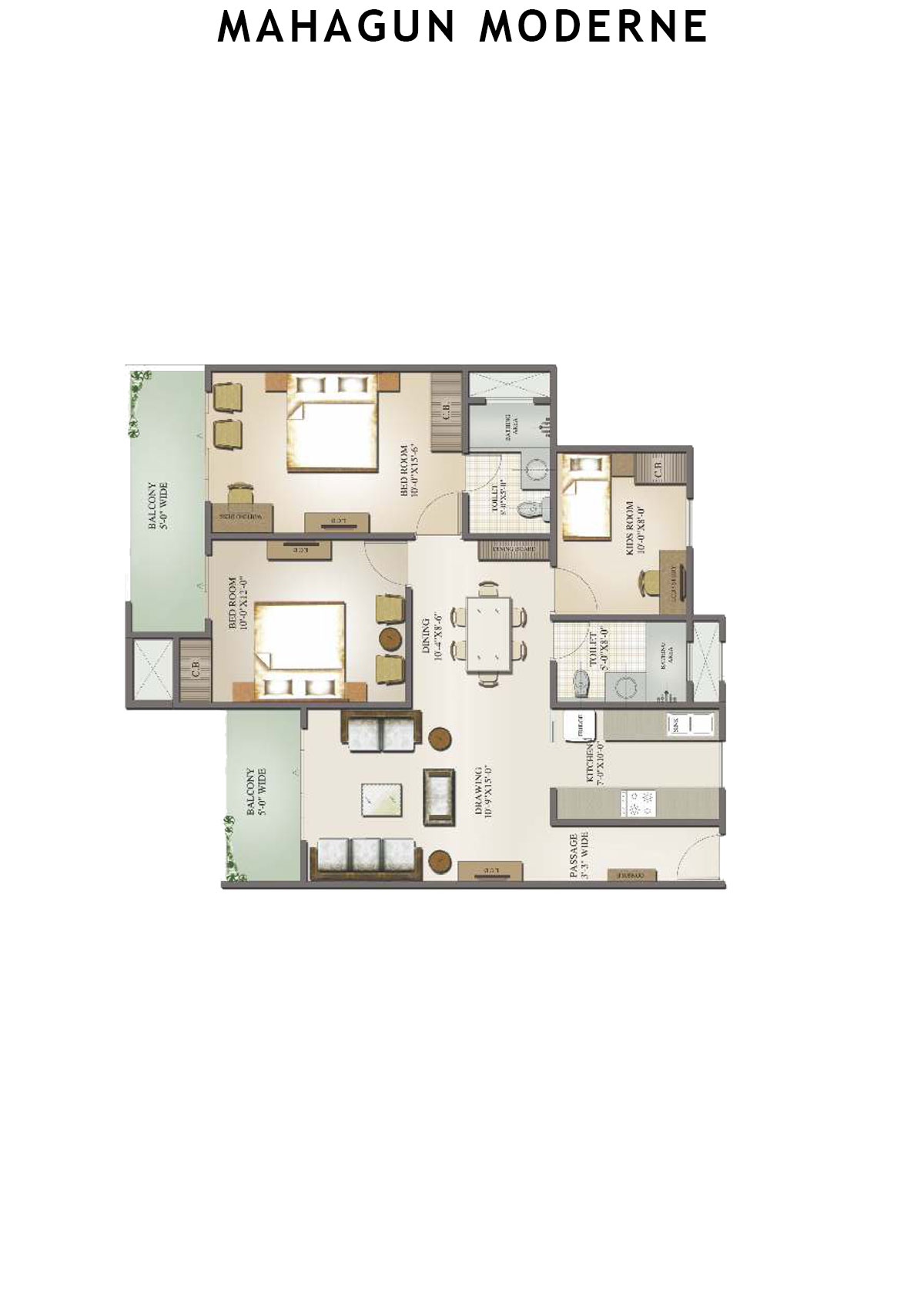 Mahagun Moderne Mantova Unit 8 (Type HIG-I) Floor Plan