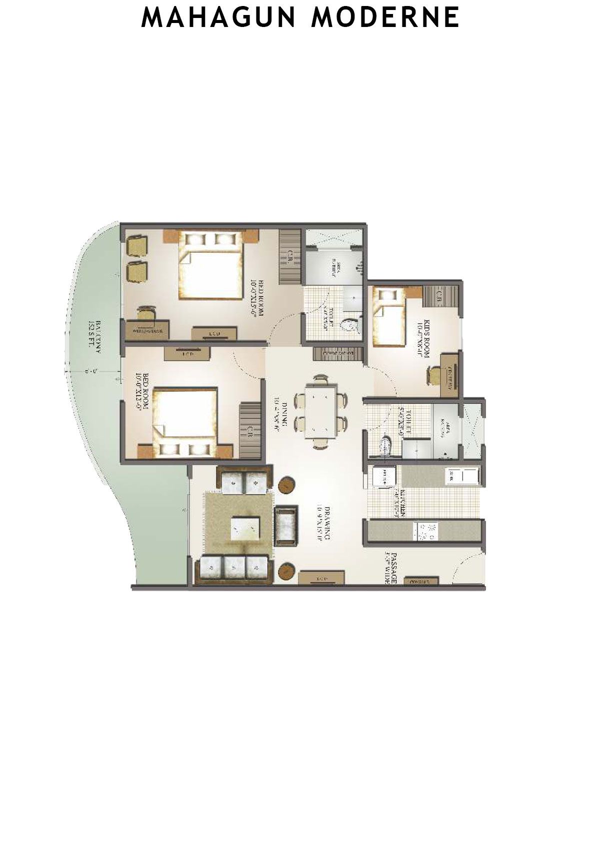 Mahagun Moderne Mantova Unit 8 (Type HIG-VII) Floor Plan