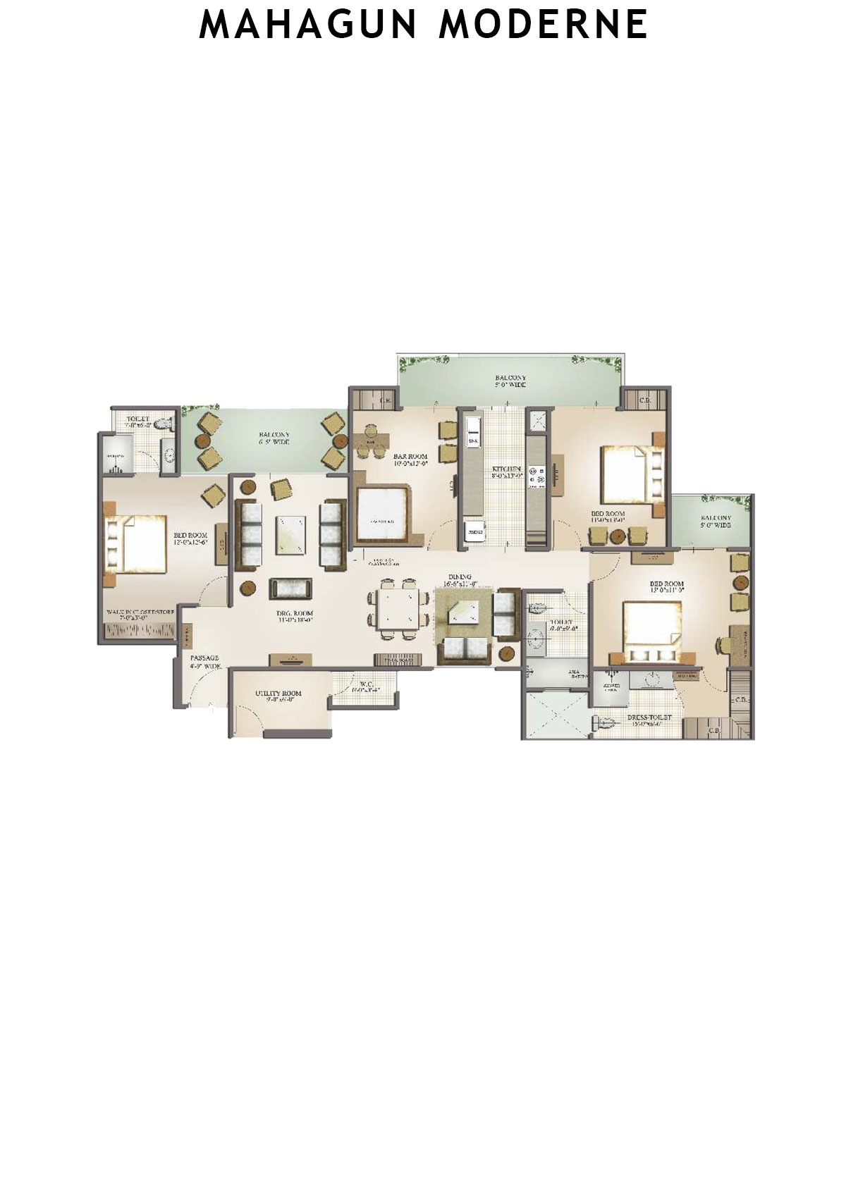 Mahagun Moderne Milano Unit 35 (Type SHIG-I) Floor Plan