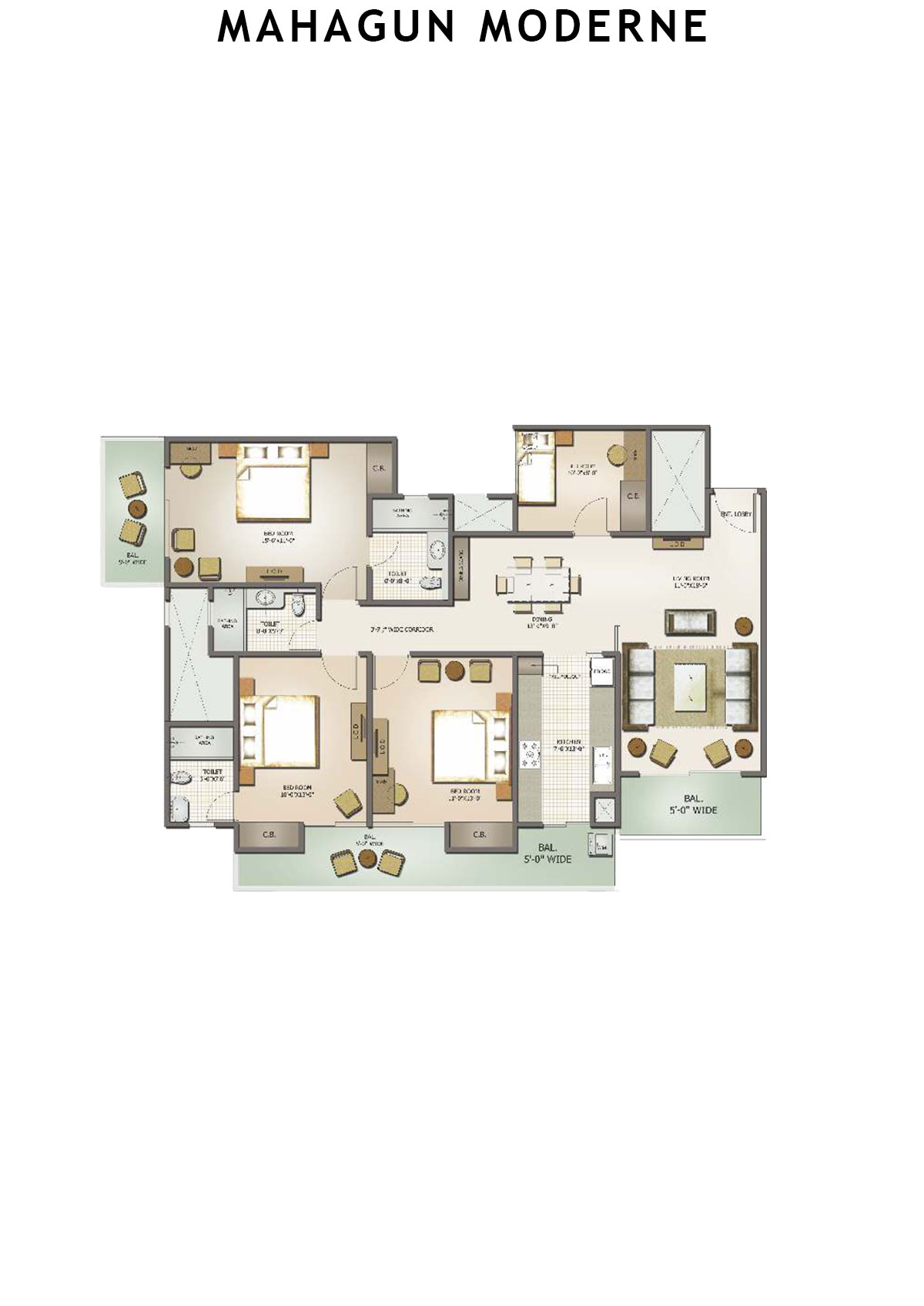 Mahagun Moderne Romano Unit 45 (Type SHIG-III A) Floor Plan