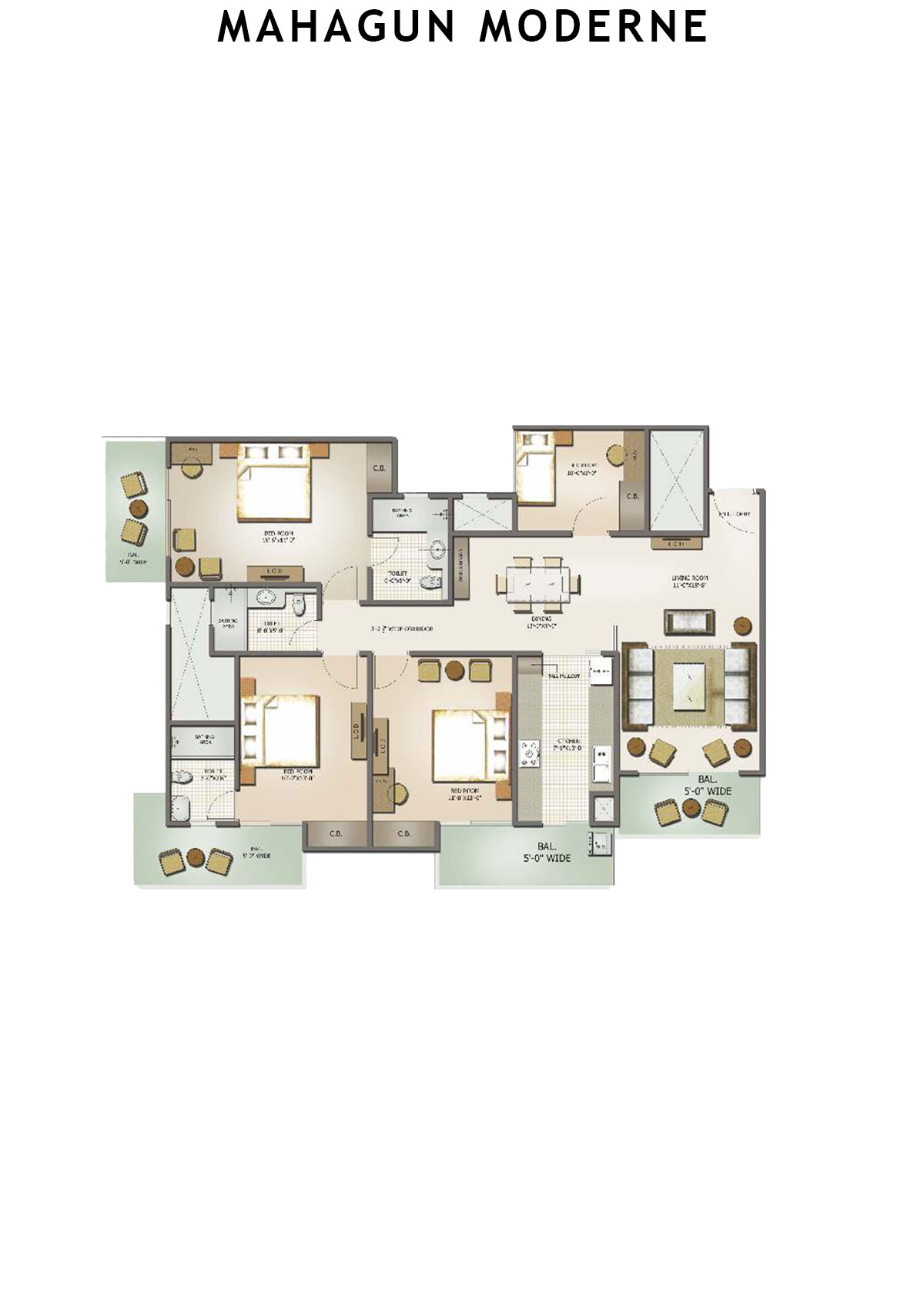 Mahagun Moderne Romano Unit 45 (Type SHIG-III B) Floor Plan