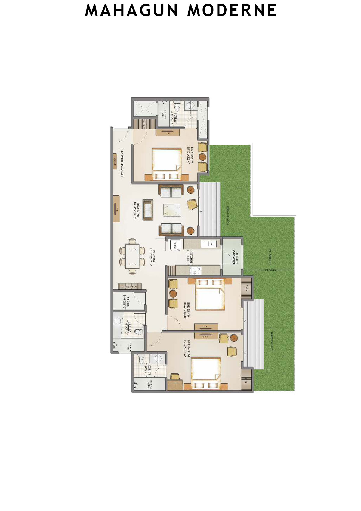 Mahagun Moderne Valecia Unit 70 (Type HIG-II GR) Floor Plan