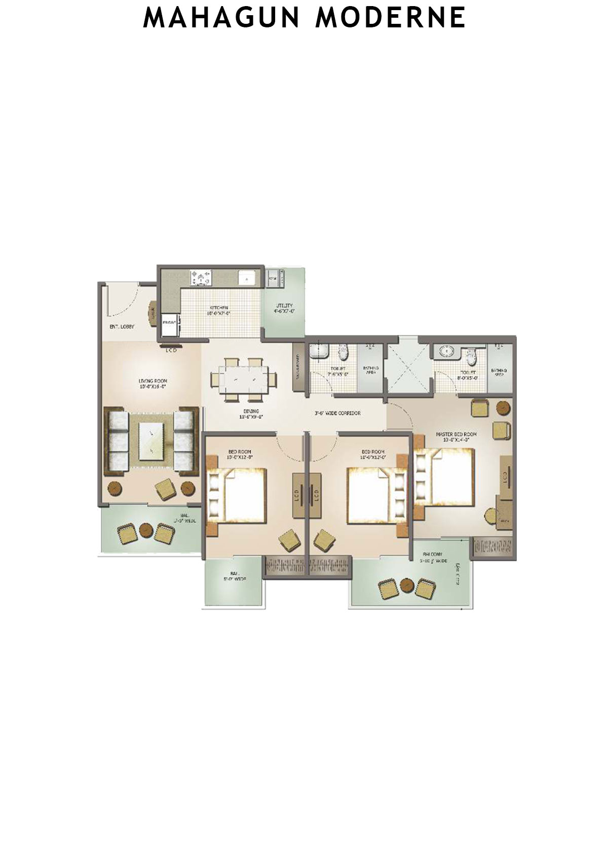 Mahagun Moderne Vasto Unit 48 (Type HIG-IV A) Floor Plan