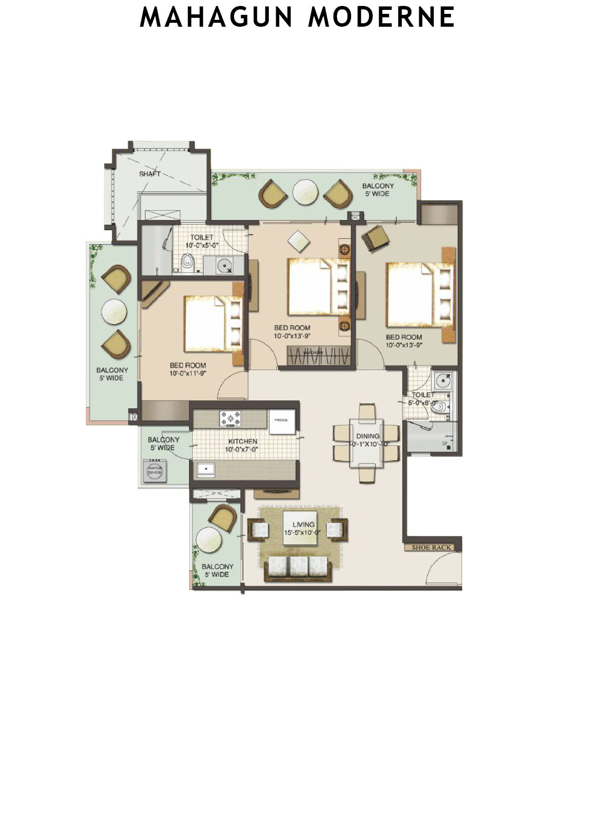 Mahagun Moderne Verona Unit 1 (Type HIG-XVIII A) Floor Plan