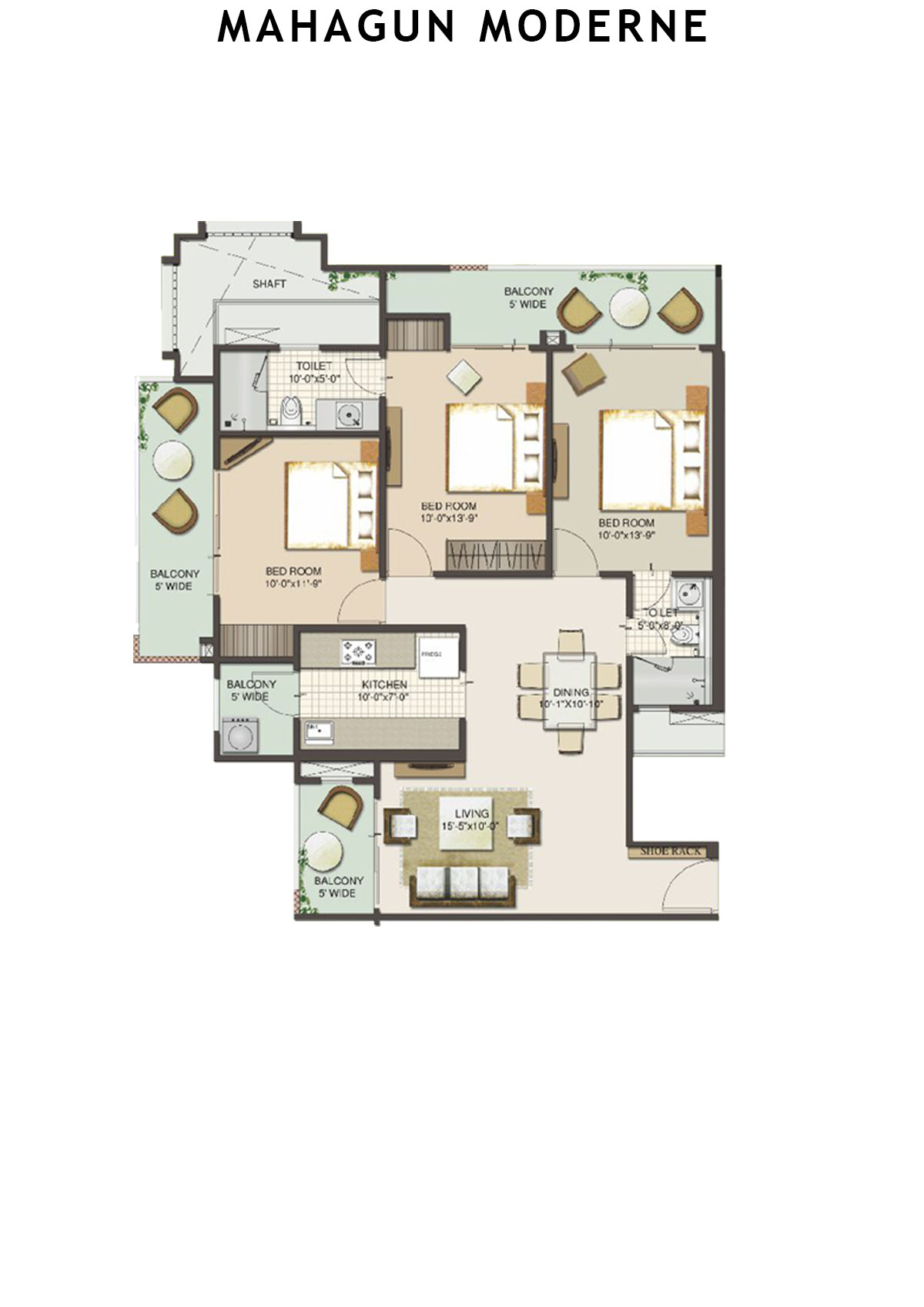 Mahagun Moderne Verona Unit 1 (Type HIG-XVIII B) Floor Plan