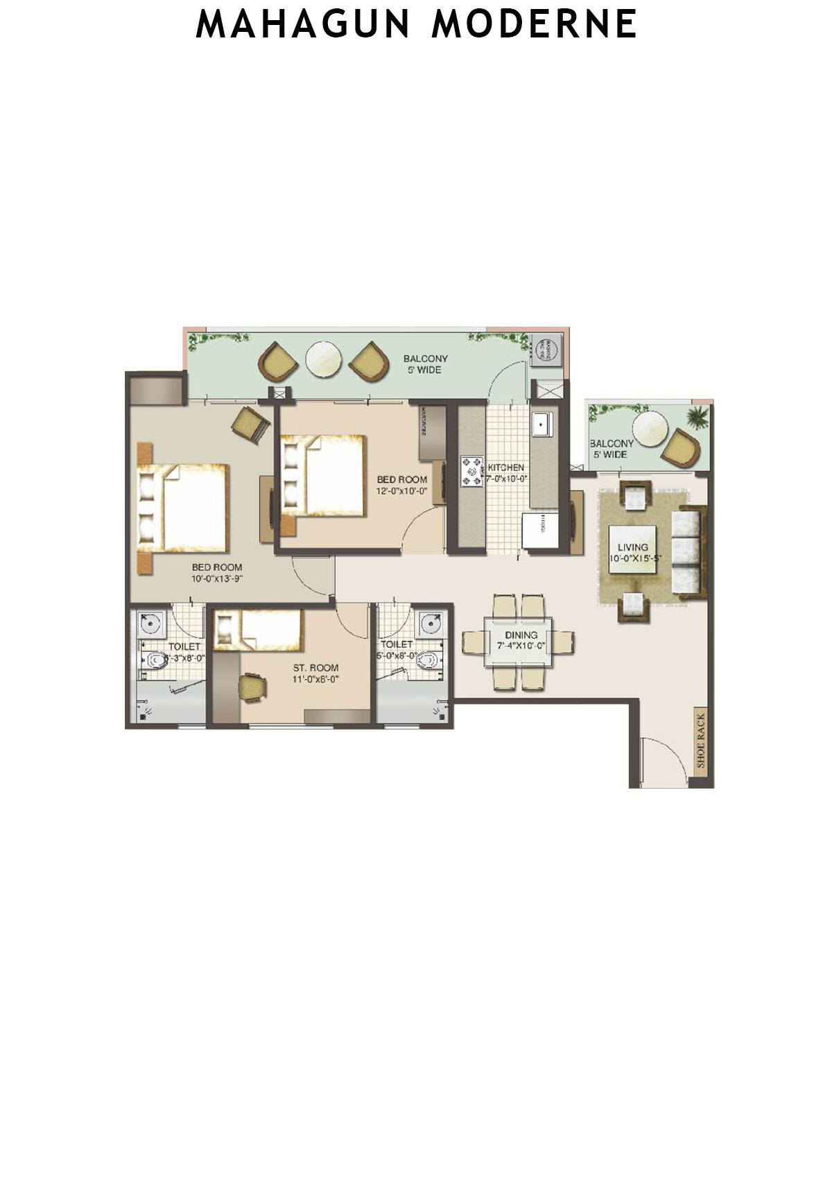 Mahagun Moderne Verona Unit 2 (Type HIG-XVII A) Floor Plan