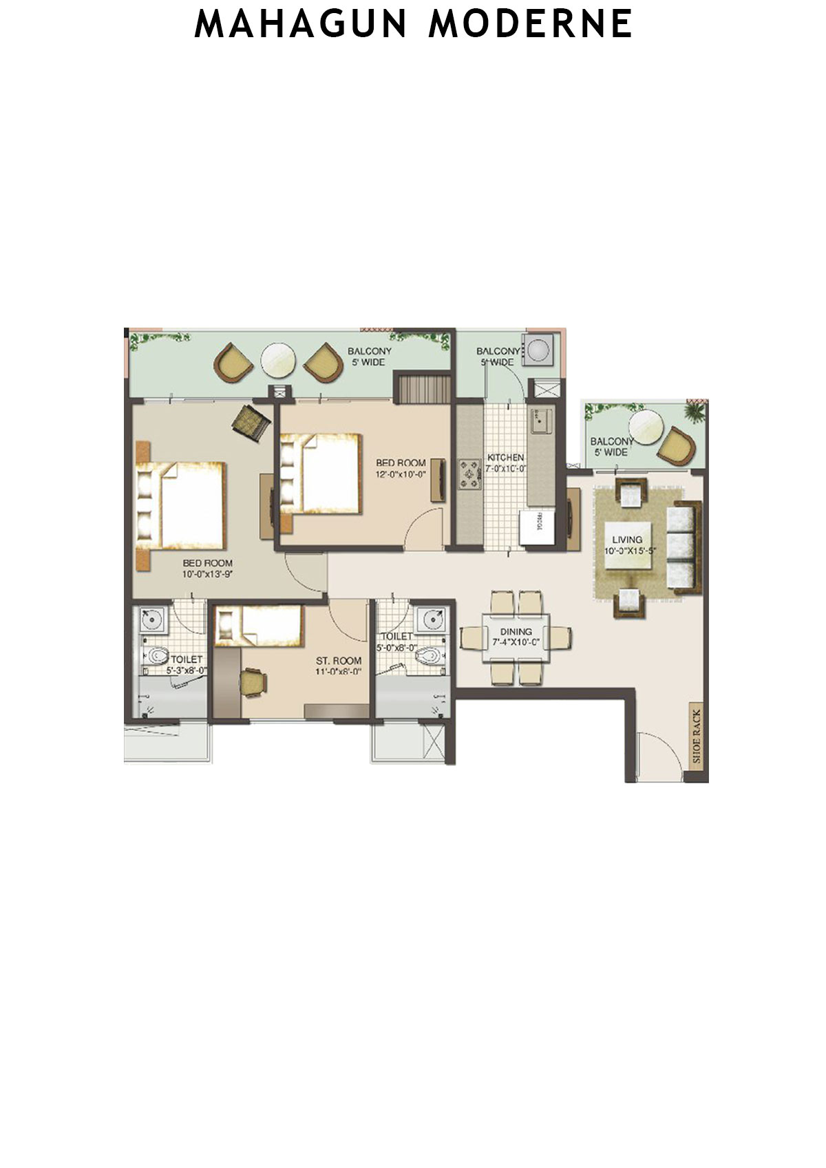 Mahagun Moderne Verona Unit 2 (Type HIG-XVII B) Floor Plan