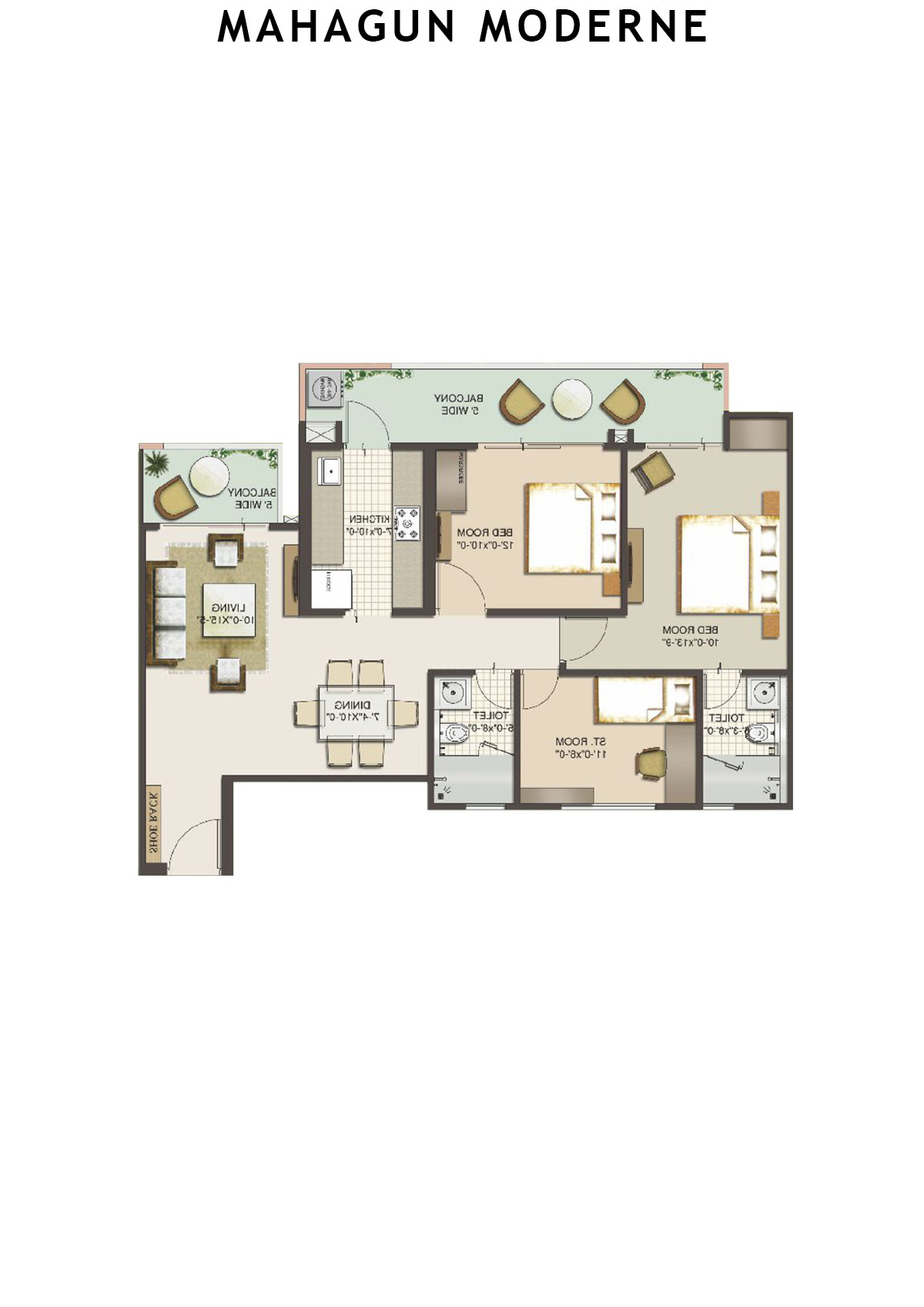 Mahagun Moderne Verona Unit 3 (Type HIG-XVII A) Floor Plan