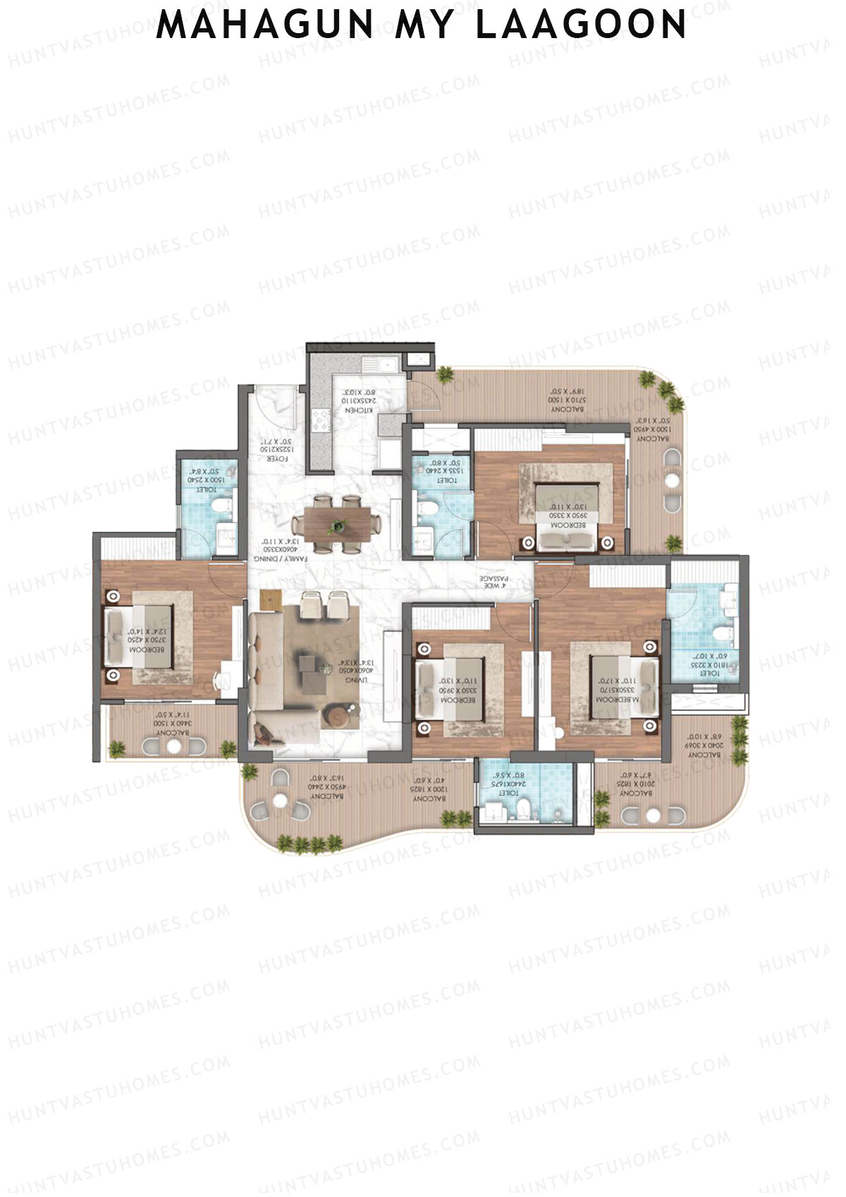 Mahagun My Laagoon Phase 1 Tower 1A Unit 1 (Type 1) Floor Plan