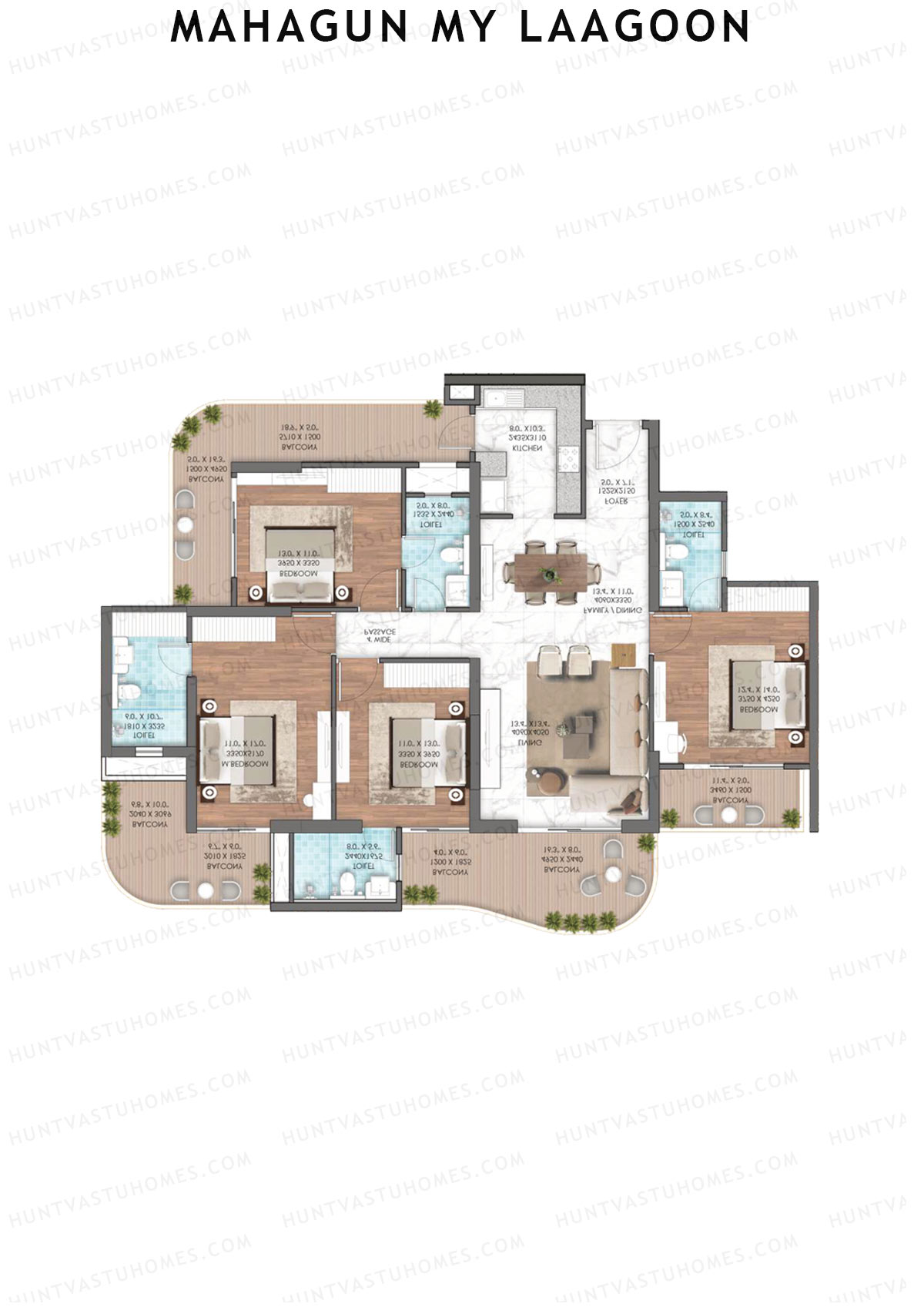 Mahagun My Laagoon Phase 1 Tower 1B Unit 6 (Type 1) Floor Plan