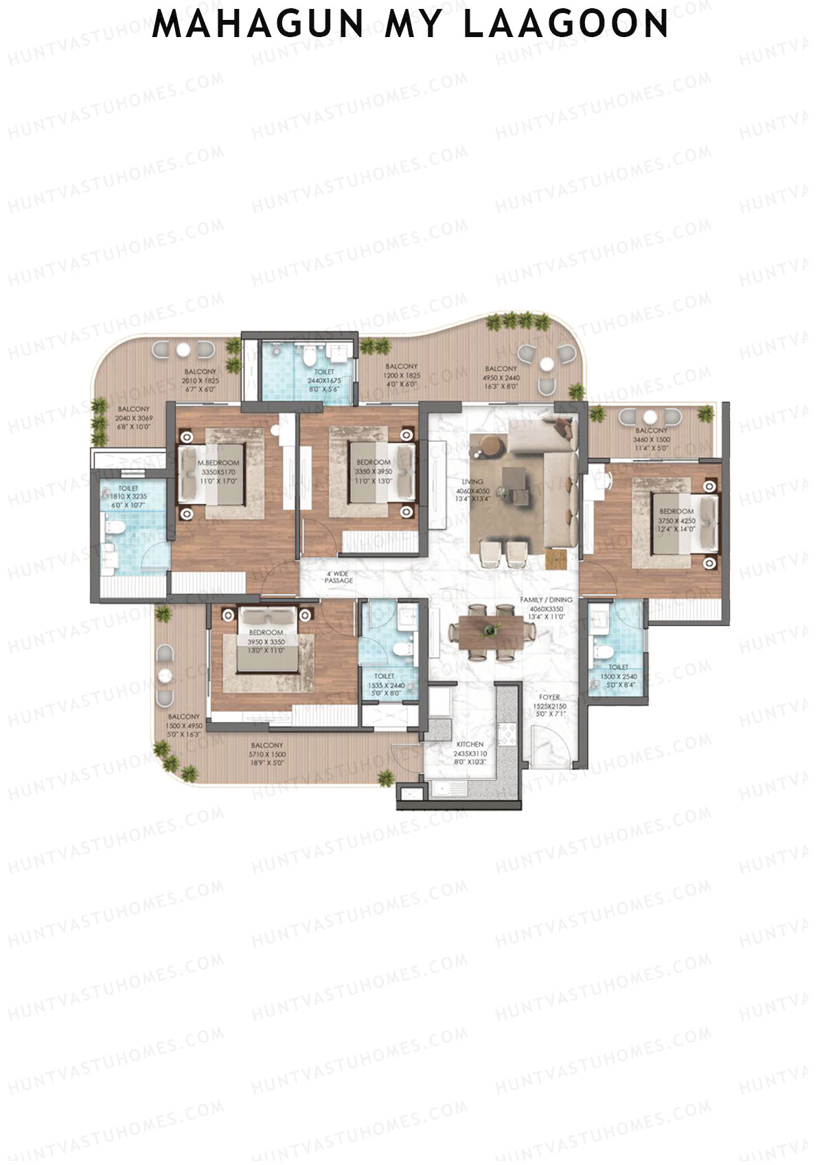Mahagun My Laagoon Phase 1 Tower 1B Unit 7 (Type 1) Floor Plan