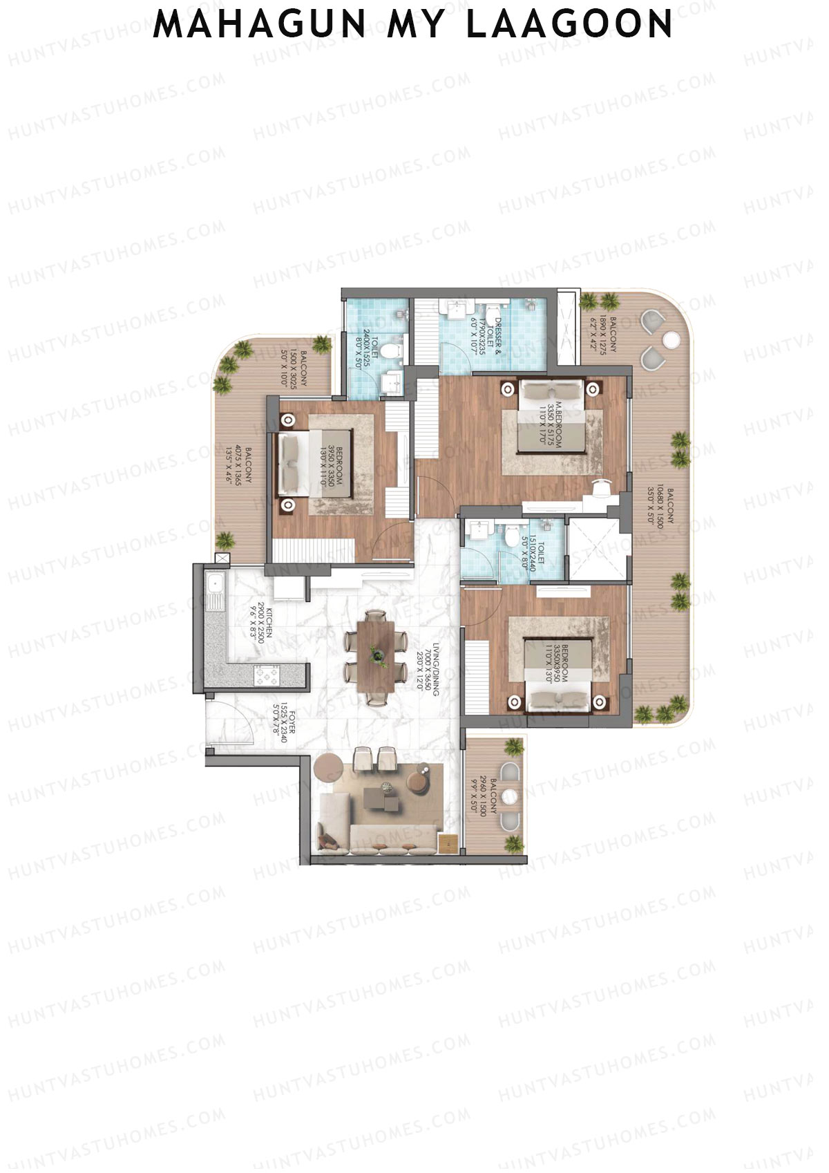 Mahagun My Laagoon Phase 1 Tower 2 Unit 12 (Type 3) Floor Plan