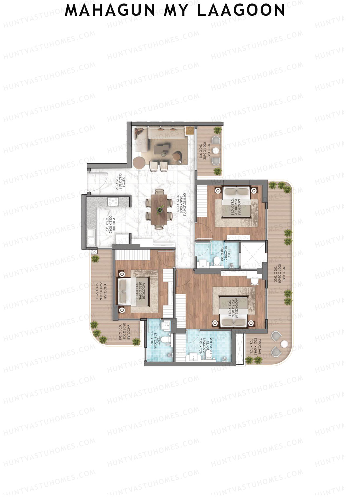 Mahagun My Laagoon Phase 1 Tower 3 Unit 14 (Type 3) Floor Plan