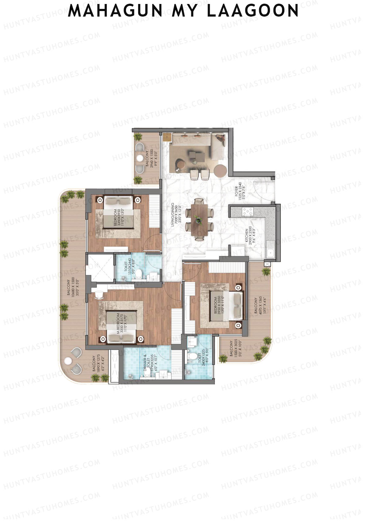 Mahagun My Laagoon Phase 1 Tower 3 Unit 15 (Type 3) Floor Plan