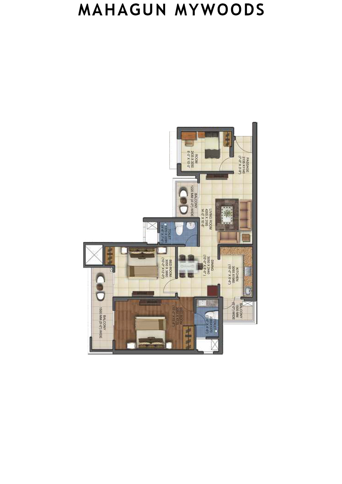 Mahagun Mywoods Aspen Unit 140 (Type  HIG-1) Floor Plan