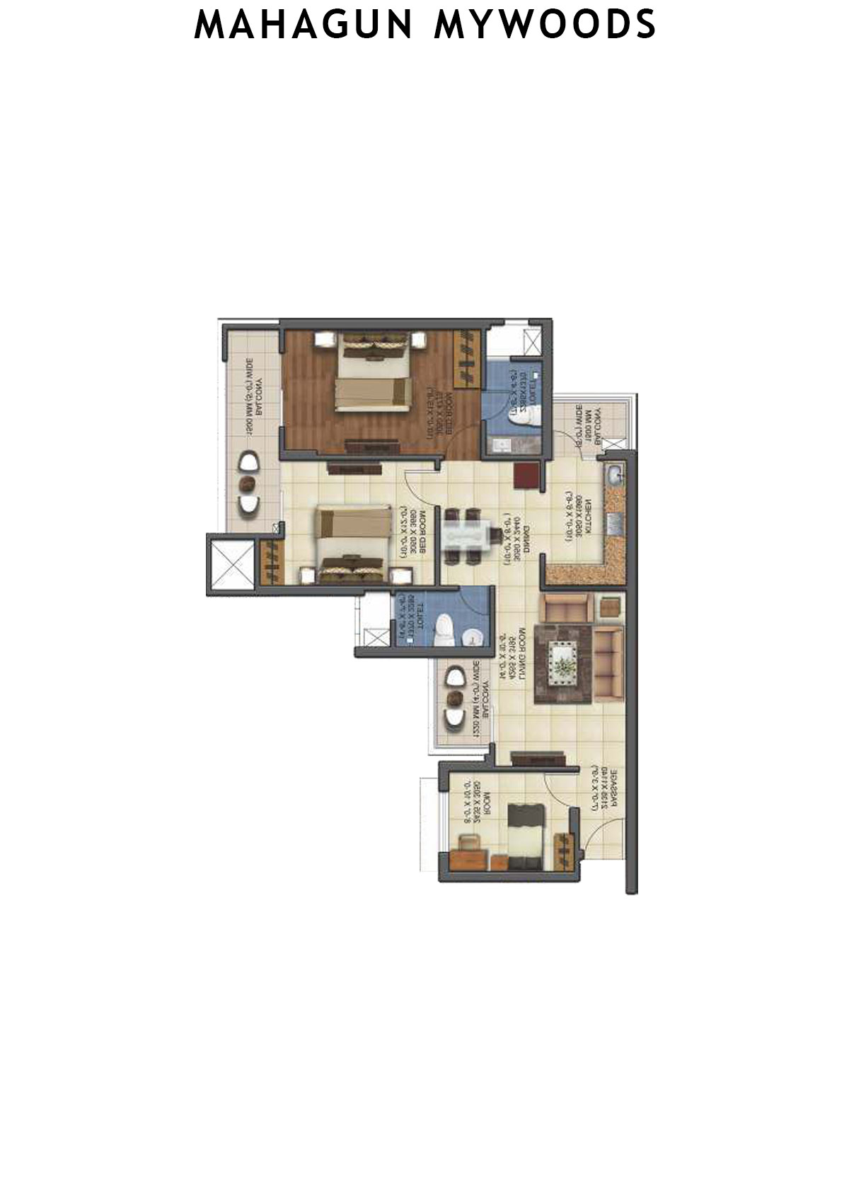 Mahagun Mywoods Aspen Unit 143 (Type  HIG-1) Floor Plan