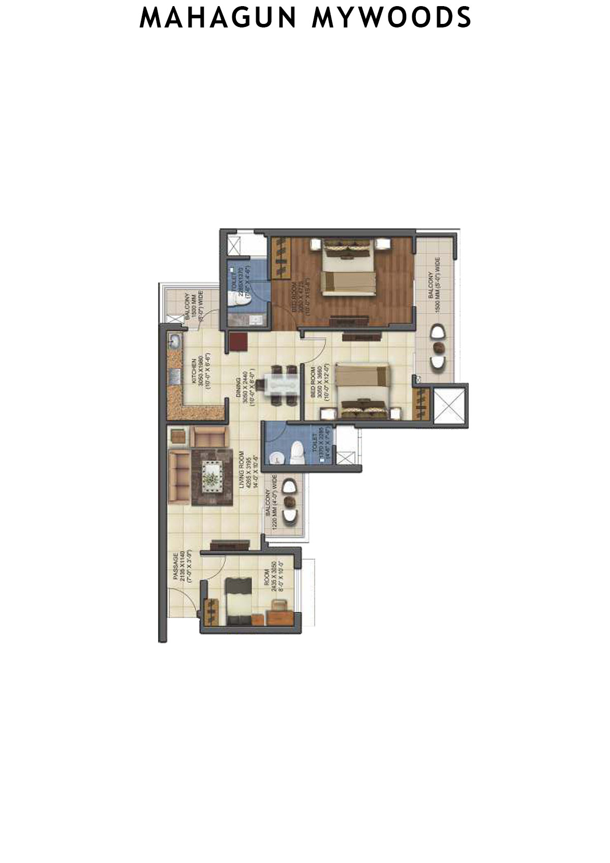 Mahagun Mywoods Aspen Unit 144 (Type  HIG-1) Floor Plan