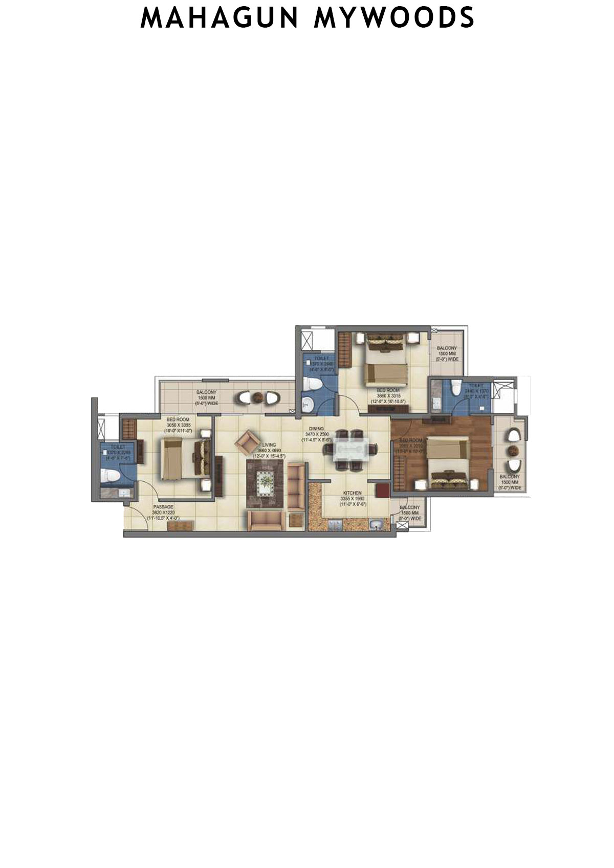 Mahagun Mywoods Aspen Unit 145 (Type  HIG-2) Floor Plan